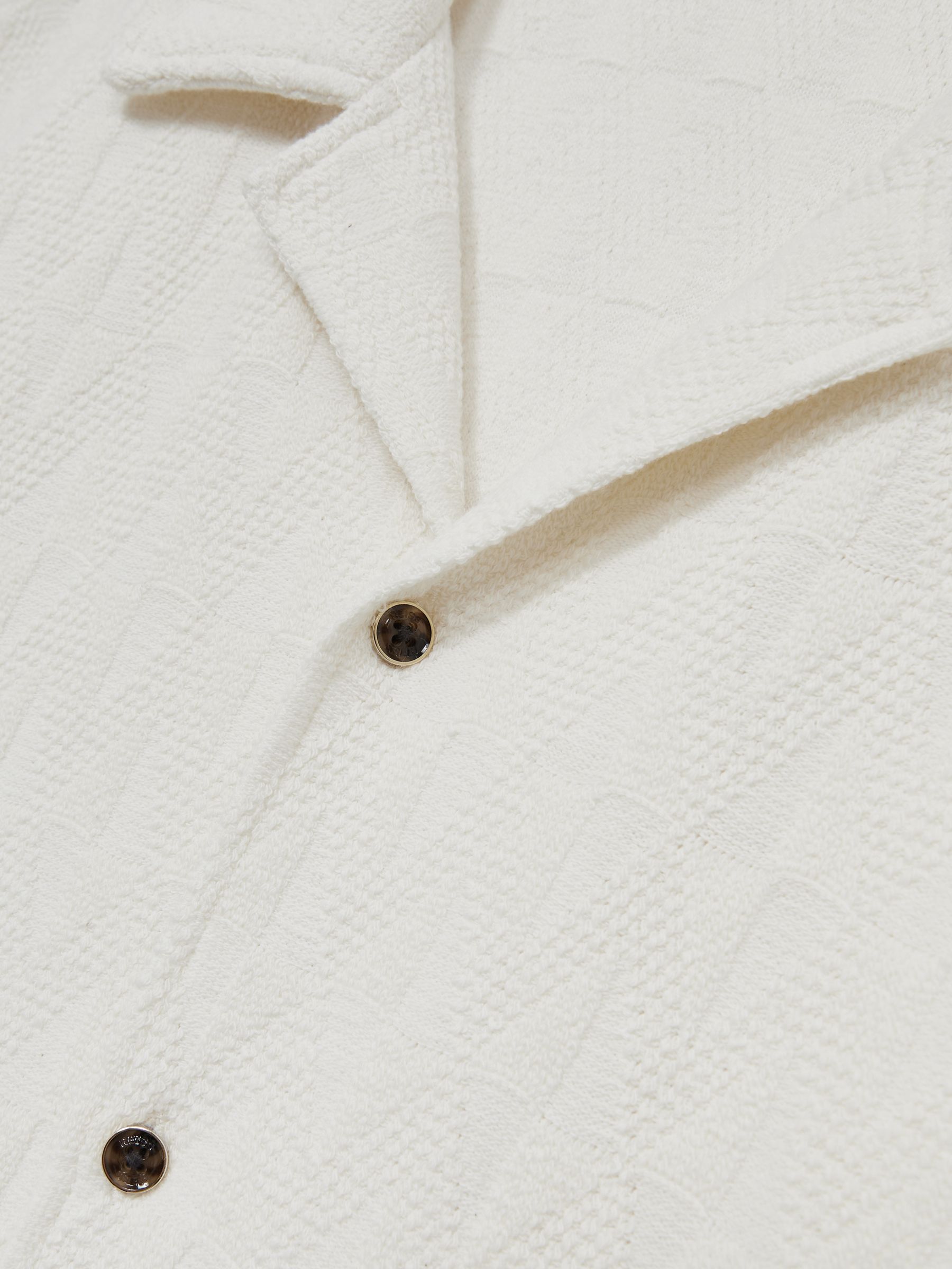 Cotton Textured Cuban Collar Shirt in Off White
