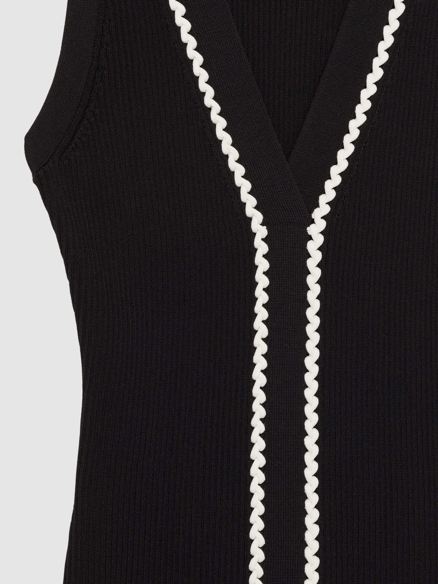 Ribbed Knit Craft Stitch Vest Top in Black/White