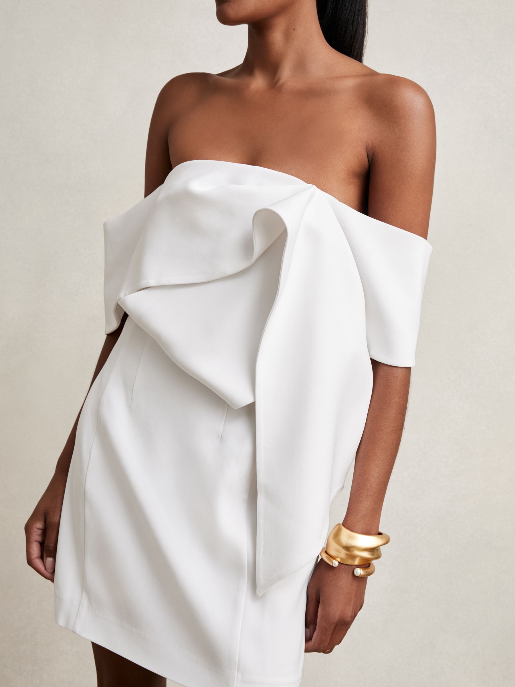 Sculptural Off-Shoulder Mini Dress in Ivory