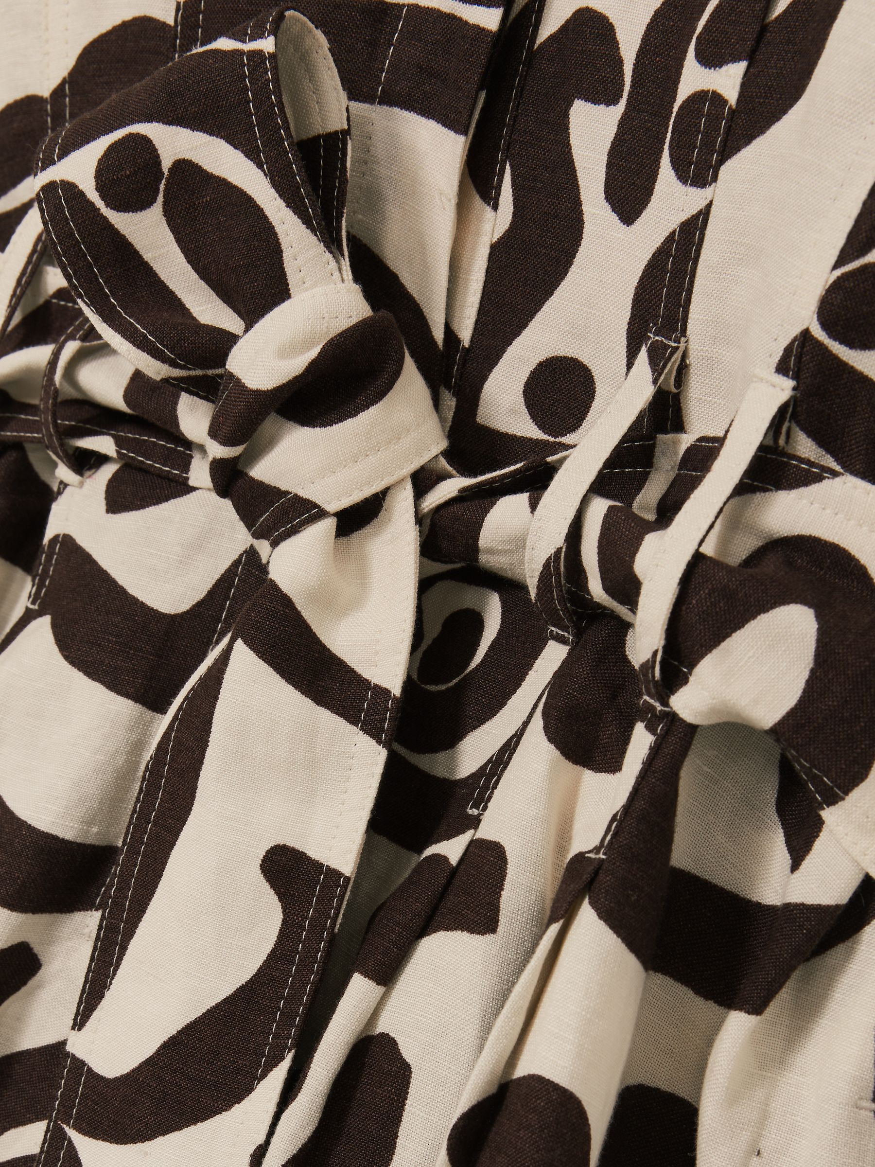 Linen Blend Printed Shirt Dress in Brown/Ivory