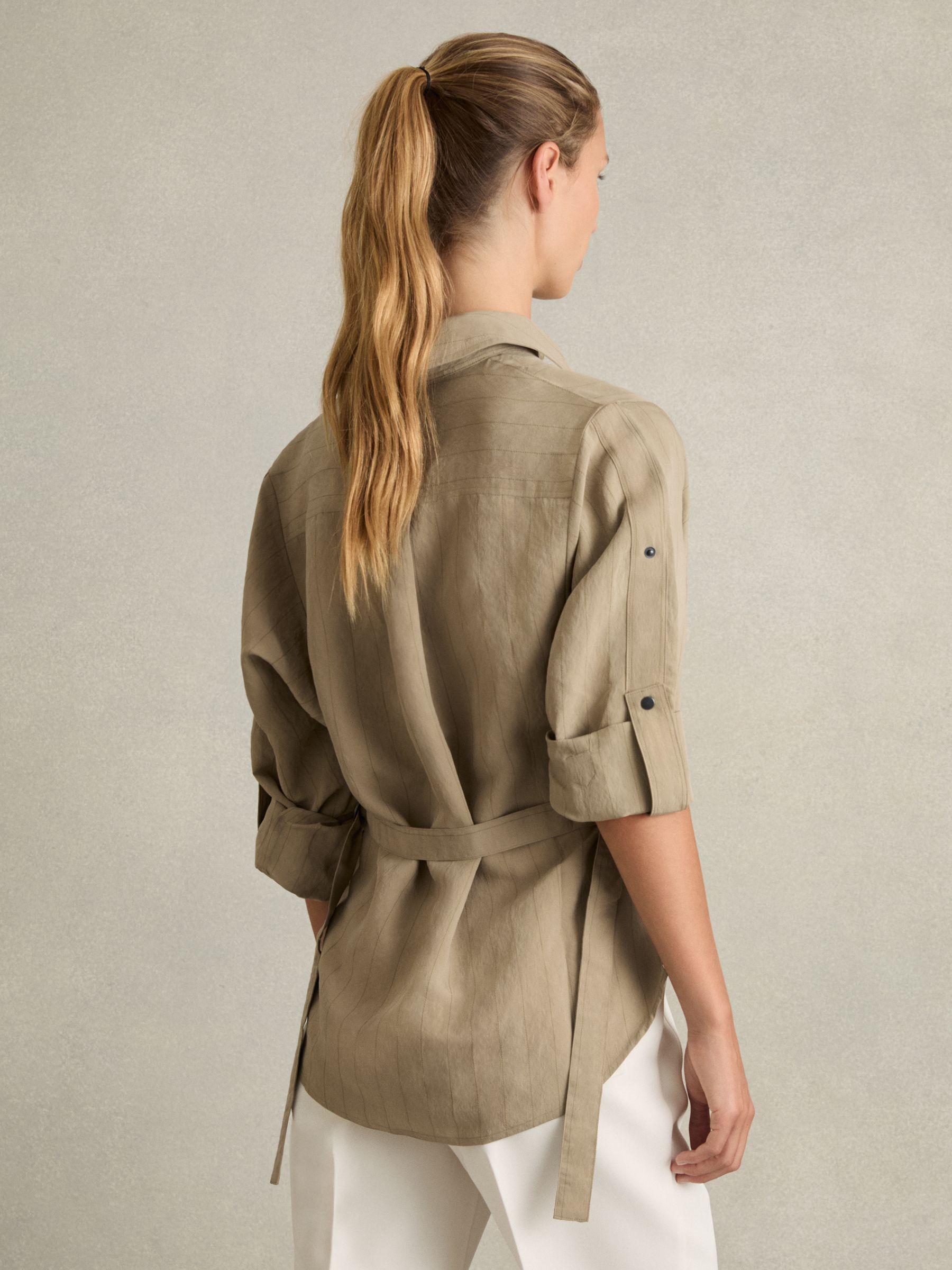 Modal-Blend Woven Pinstripe Shirt in Khaki