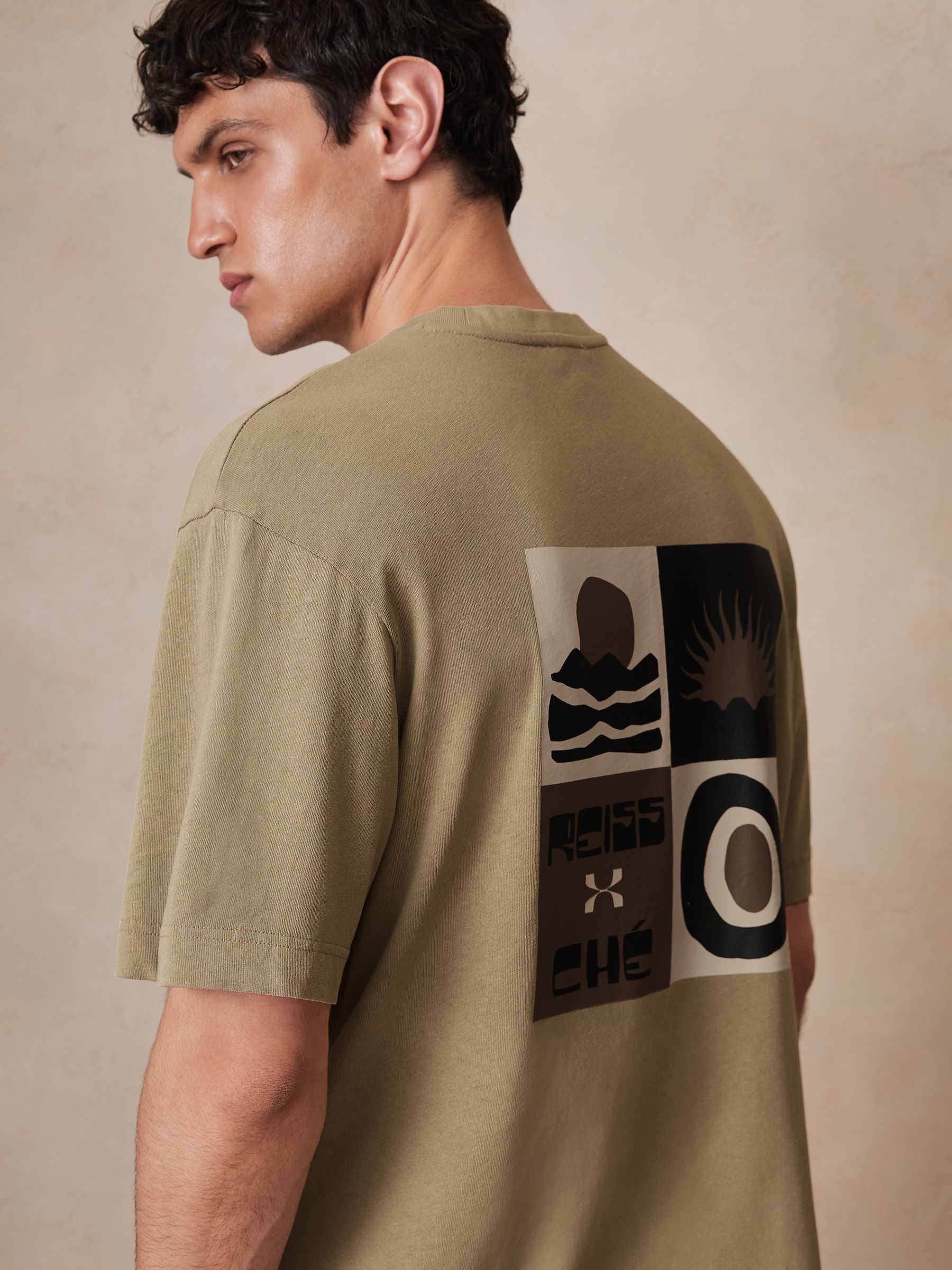 Reiss | Ché Cotton-Linen Sunset T-Shirt in Sage Green