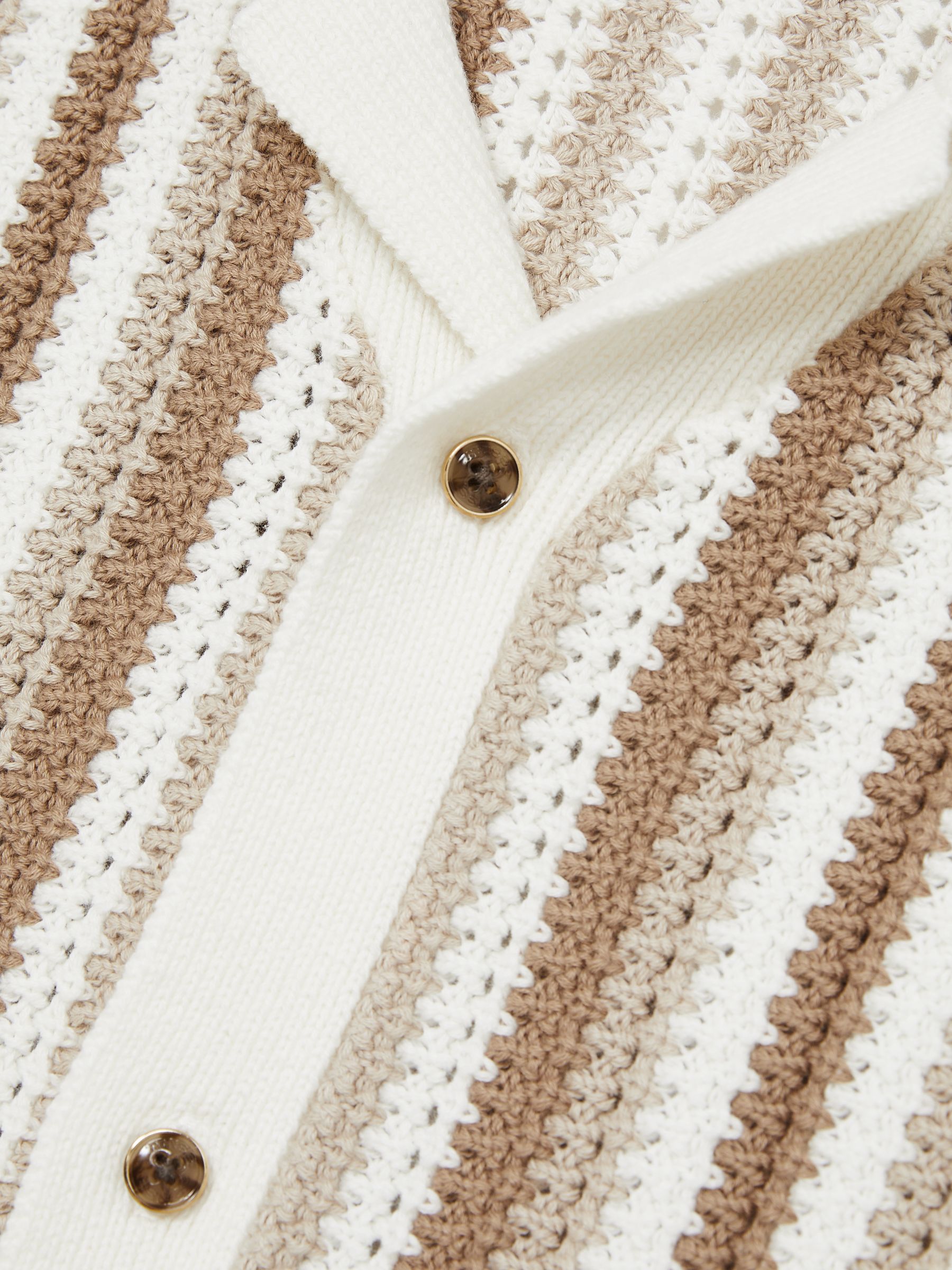 3-9 yrs Cotton Crochet Stripe Cuban Shirt in Natural