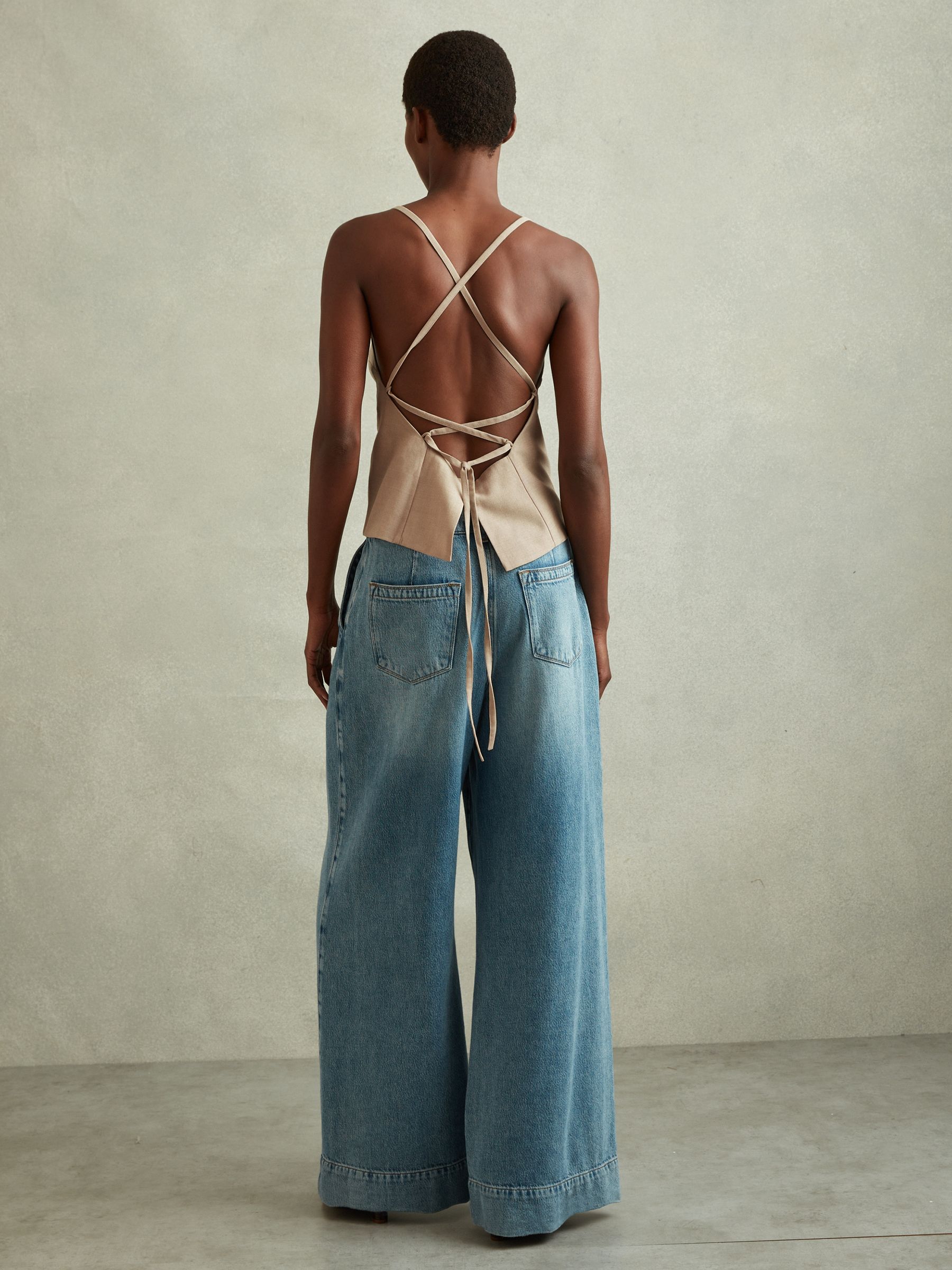 Wool Strappy Tie-Back Top in Neutral