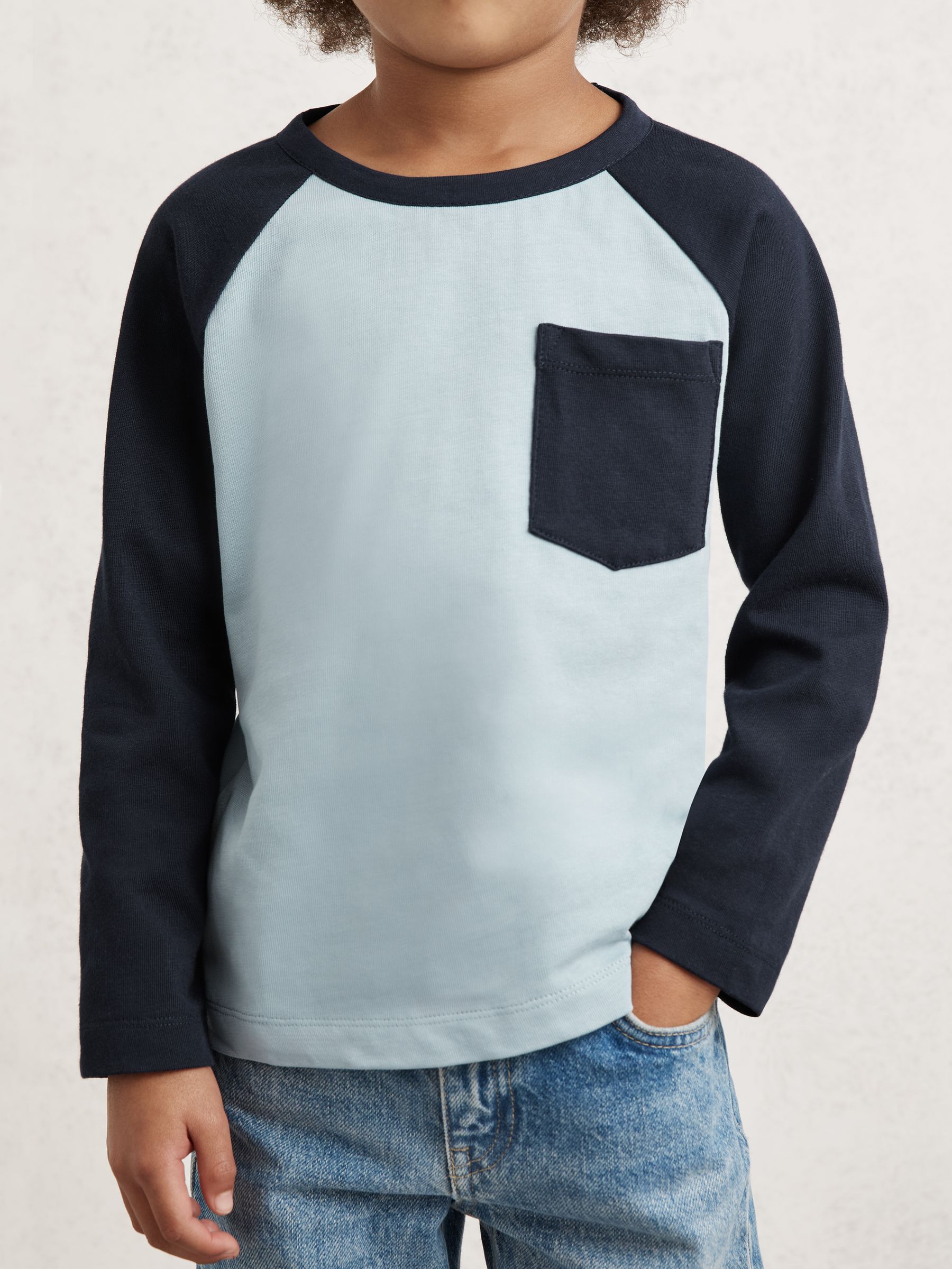 3-9 yrs Cotton Colour-Block Long-Sleeve T-Shirt in Navy Blue