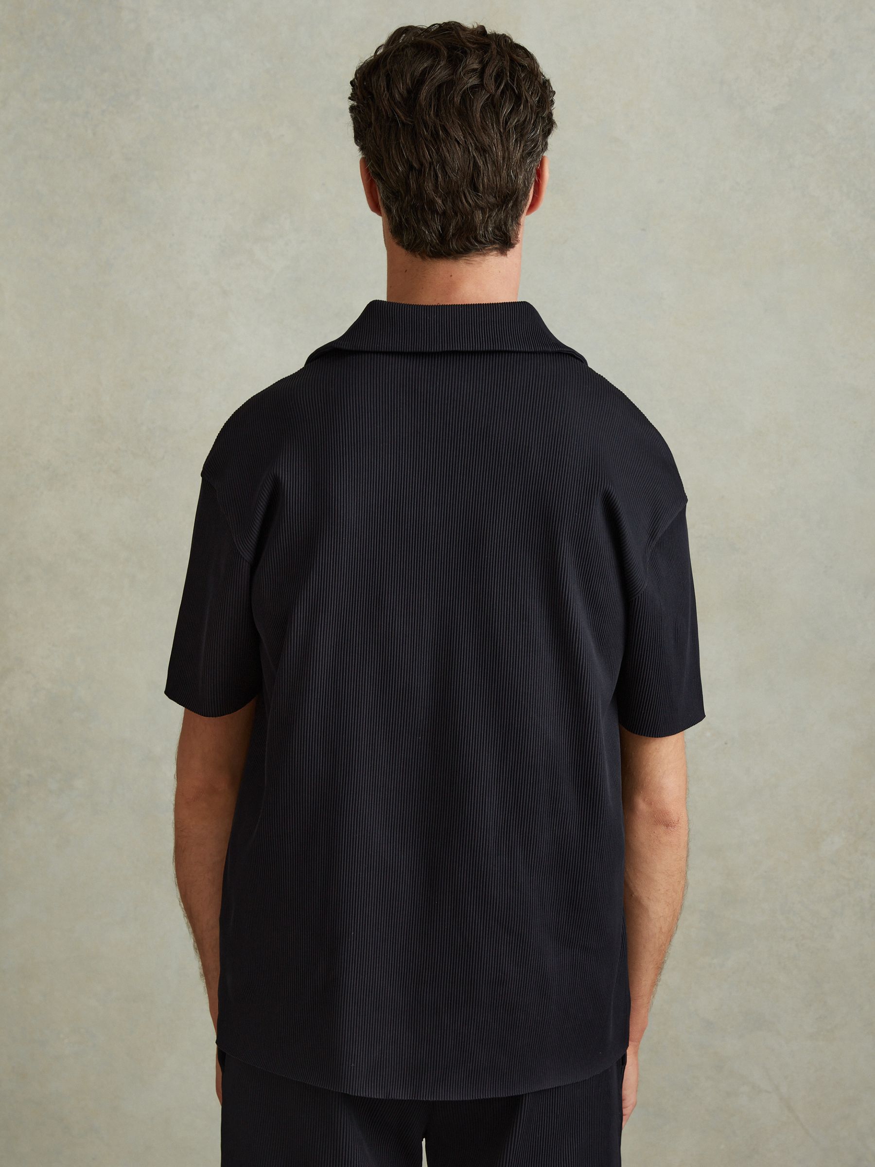 Ribbed Cuban Collar Shirt in Navy