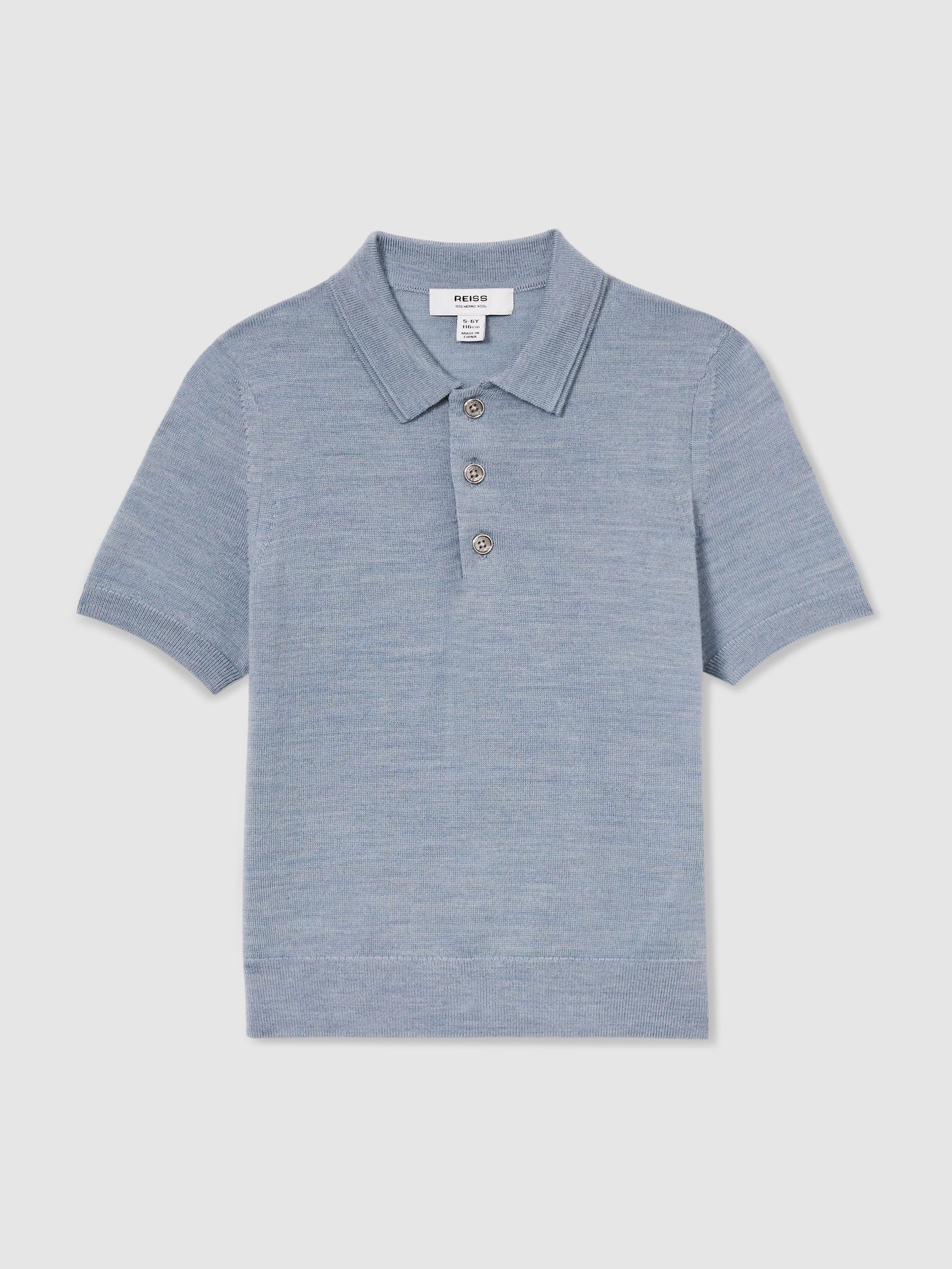 9-13 yrs Merino Polo Shirt in Soft Blue Melange