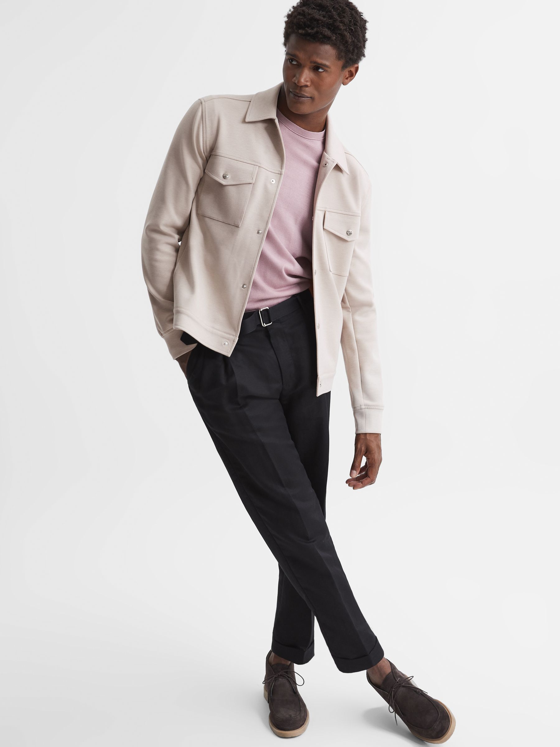 Jersey Interlock Overshirt in Oatmeal