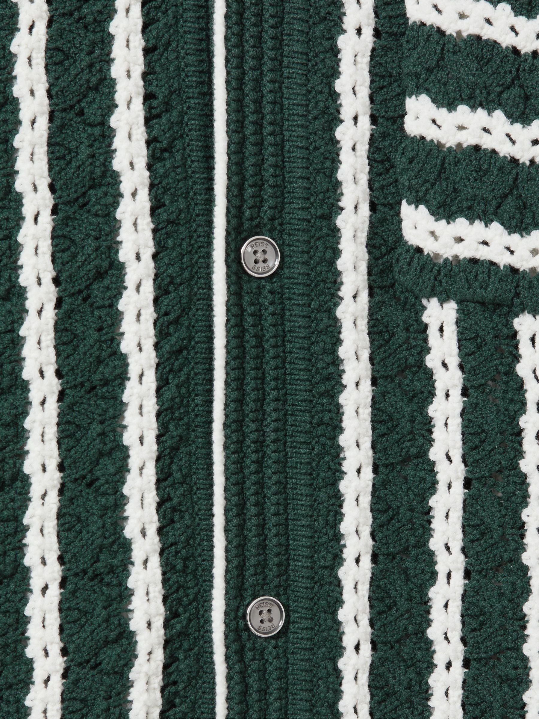 Oversized Crochet Striped Cuban Collar Shirt in Green/White