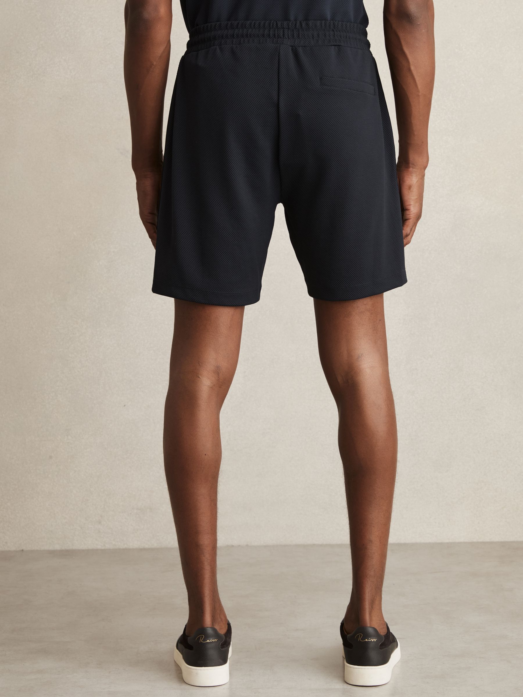 Textured Tape Drawstring Shorts in Navy