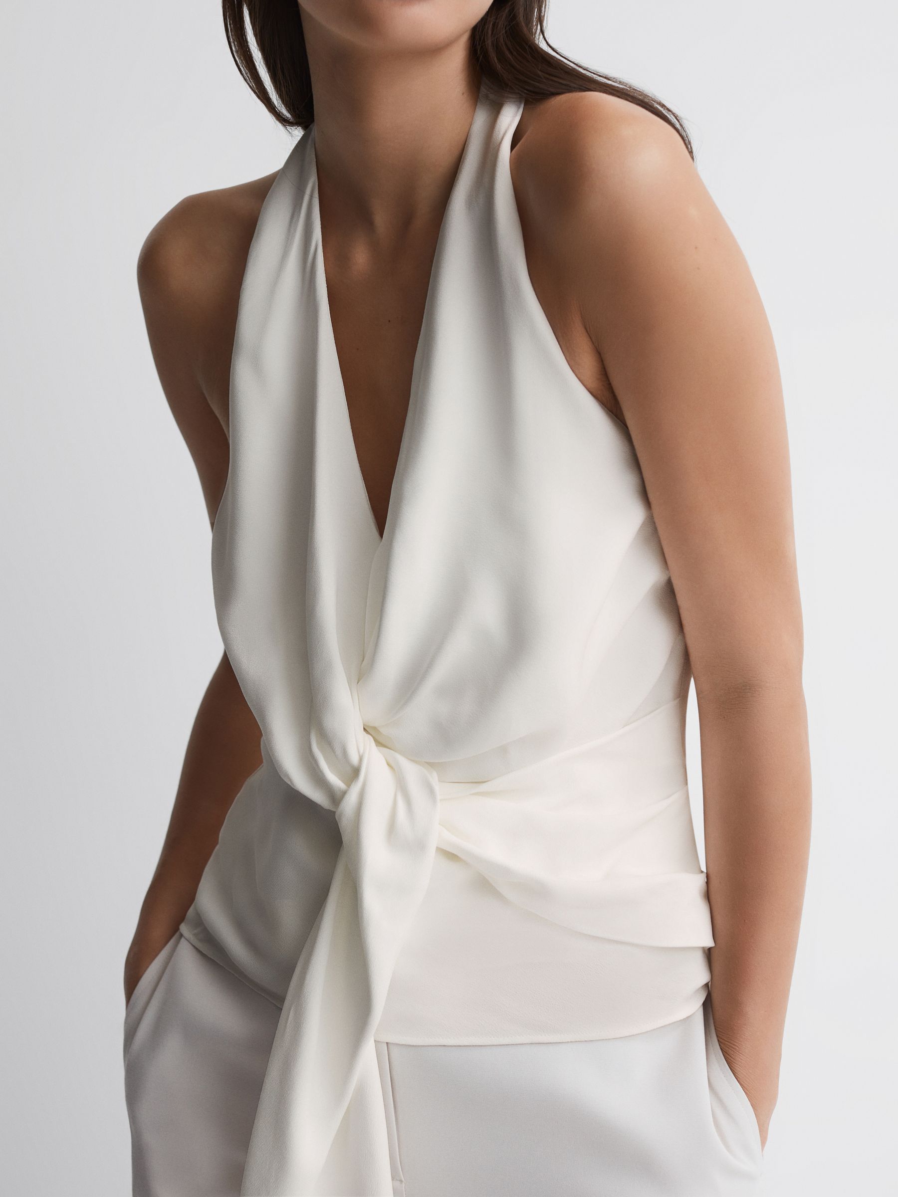 Tie Halter Neck Blouse in Ivory