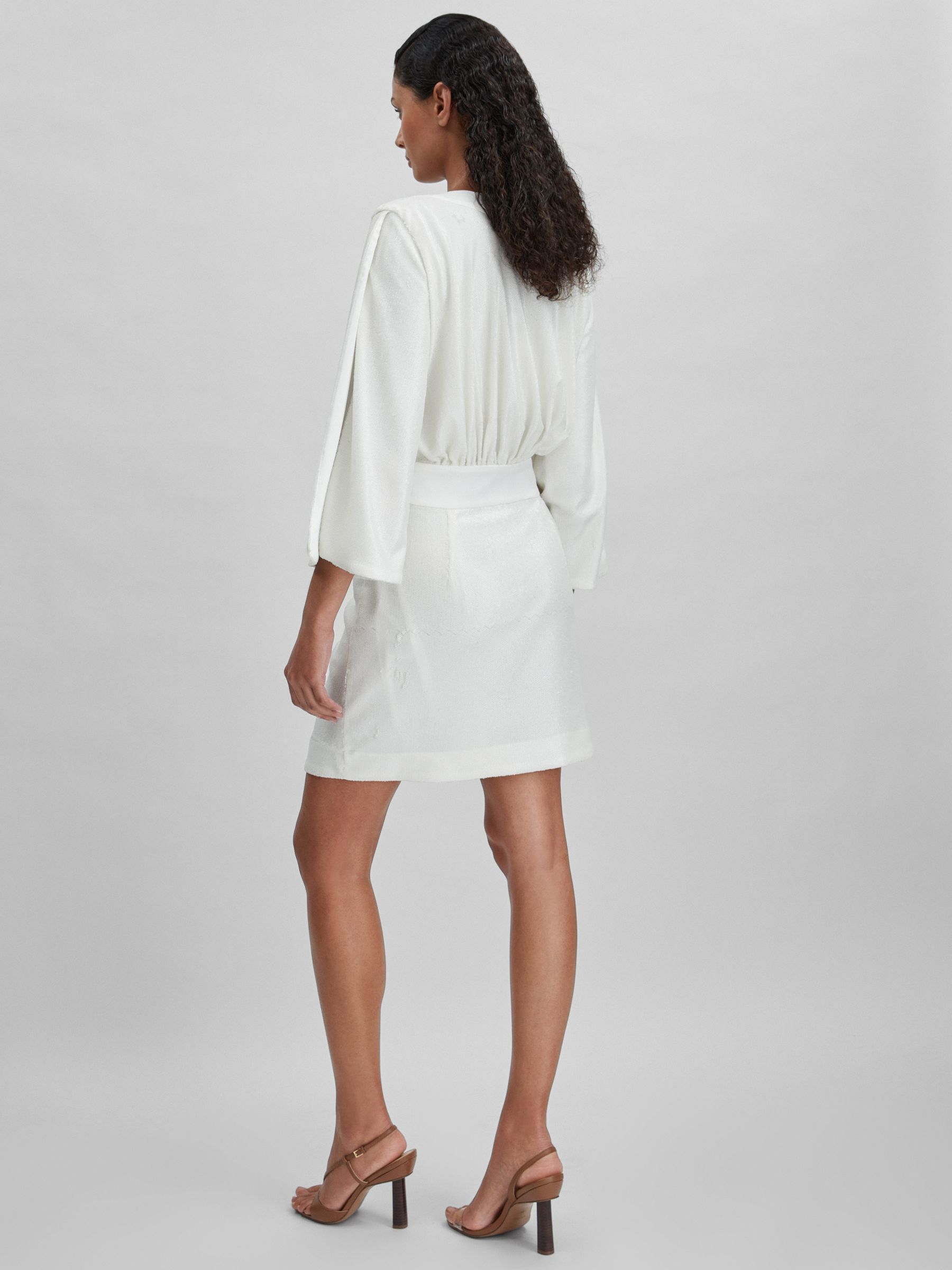 Halston Sequin Side Tie Mini Dress in Chalk