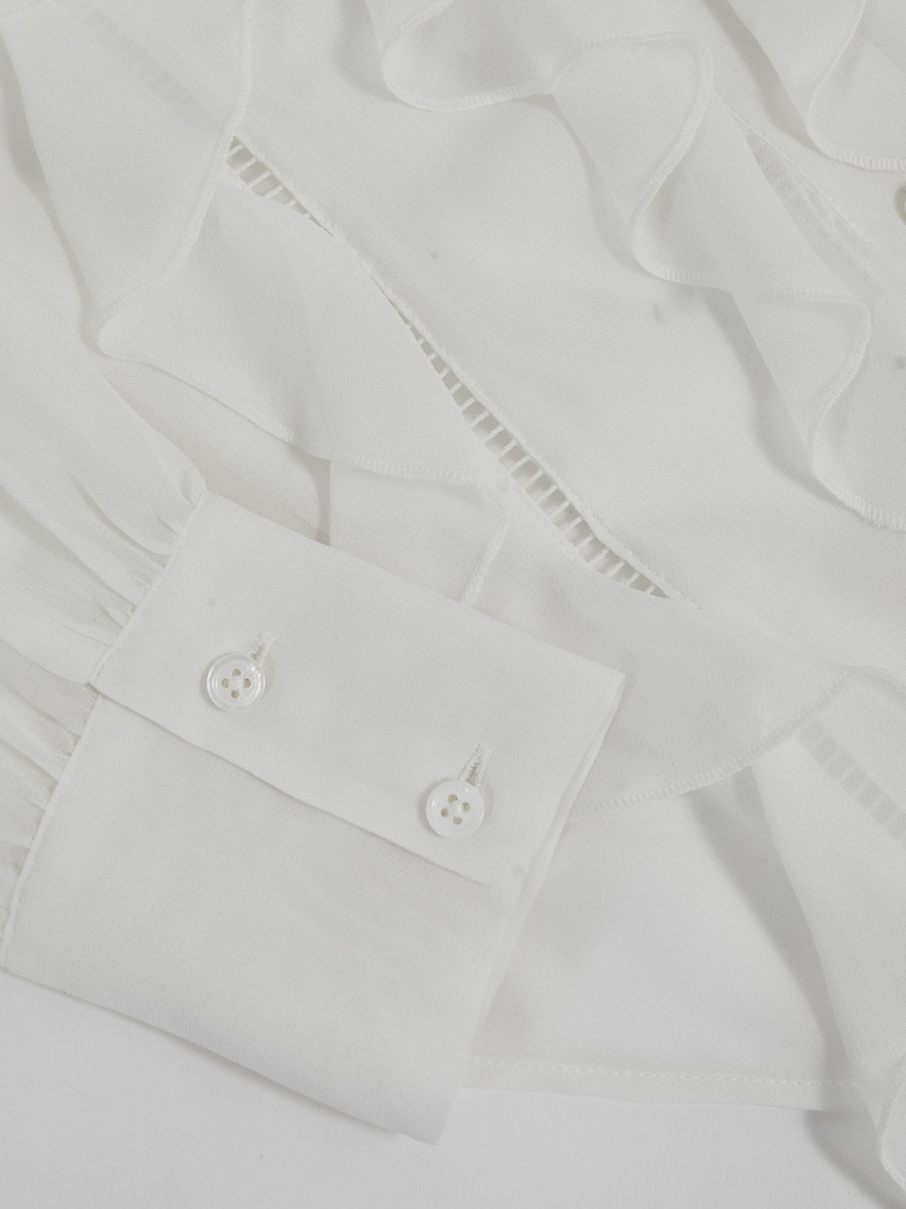 Paige Silk Georgette Ruffle Trim Shirt in White