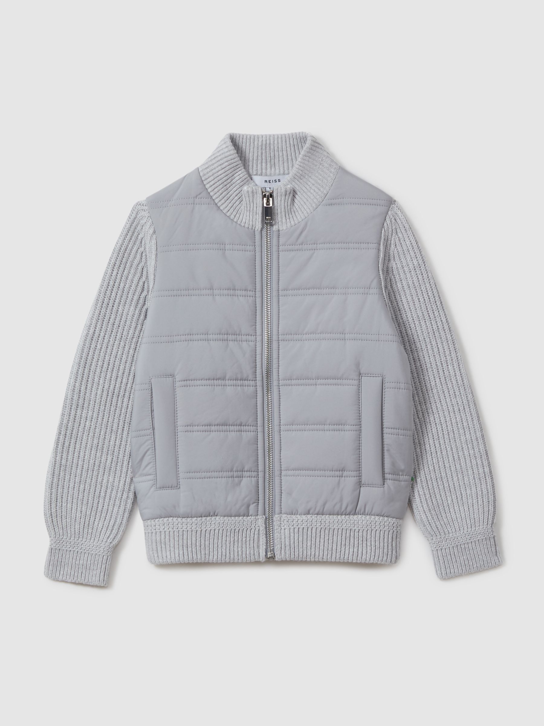 9-14 yrs Hybrid Zip Through Quilted Jacket in Soft Grey Melange