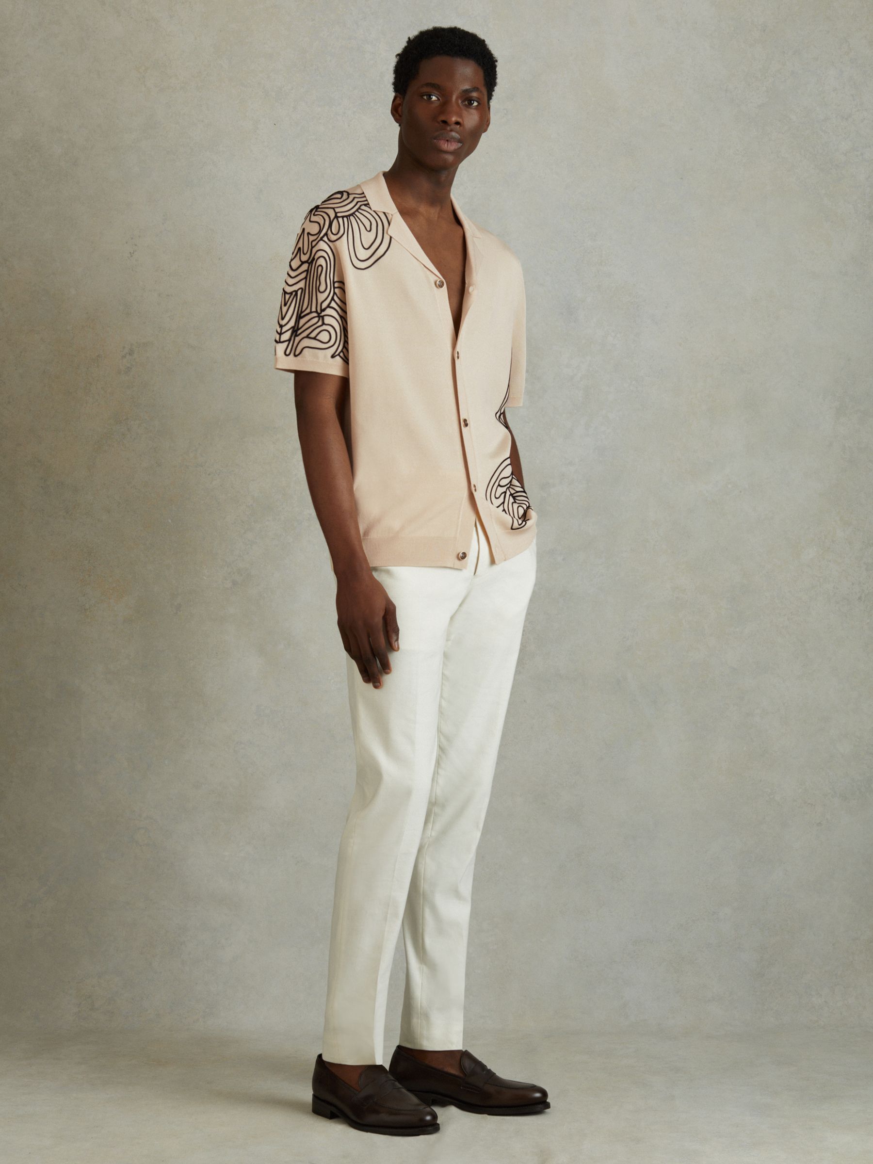 Jersey Embroidered Cuban Collar Shirt in Cream