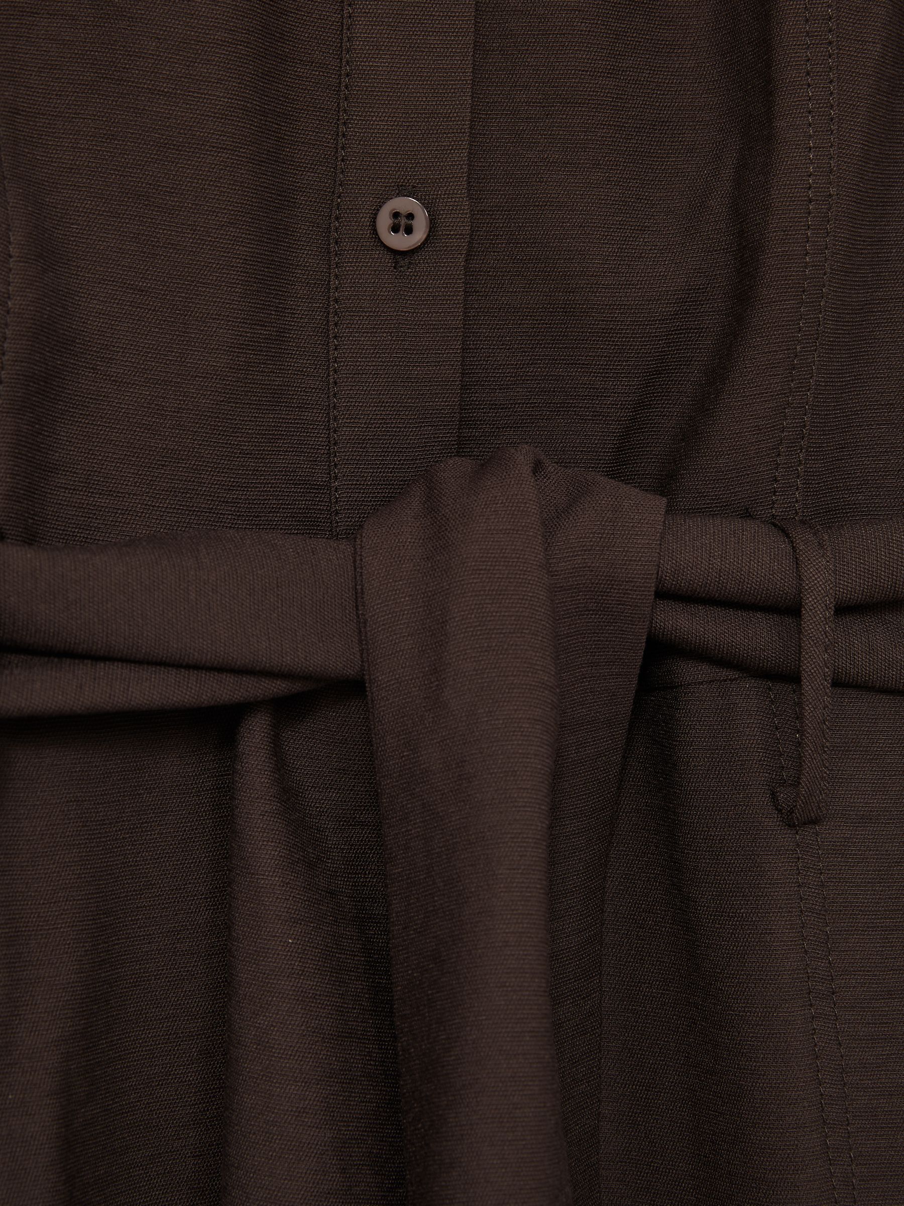 Long-Sleeve Belted Midi Dress in Charcoal