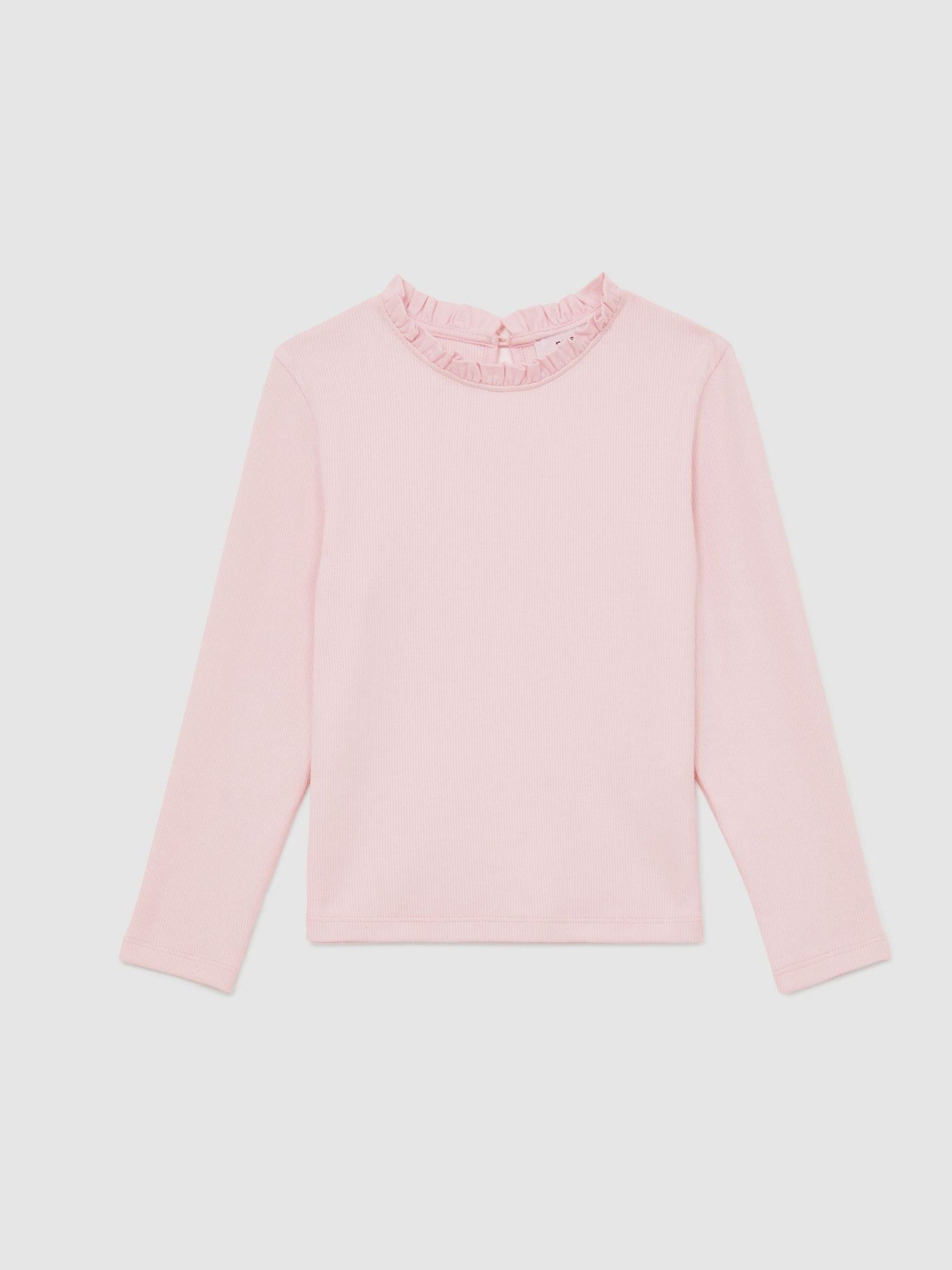 3-9 yrs Stretch-Cotton Ruffle-Neck Top in Pink