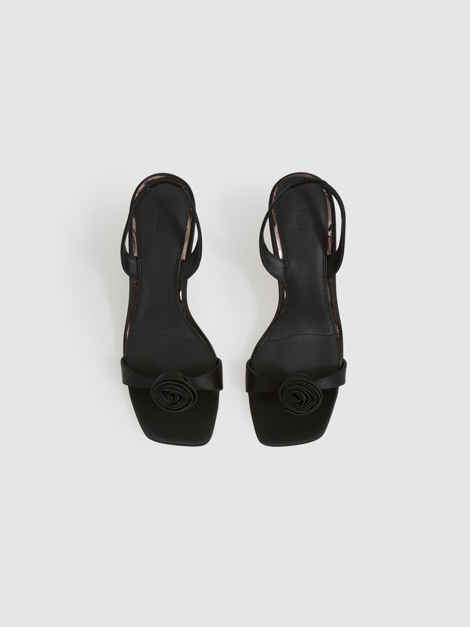 Paige Satin Rosette Sandals in Black