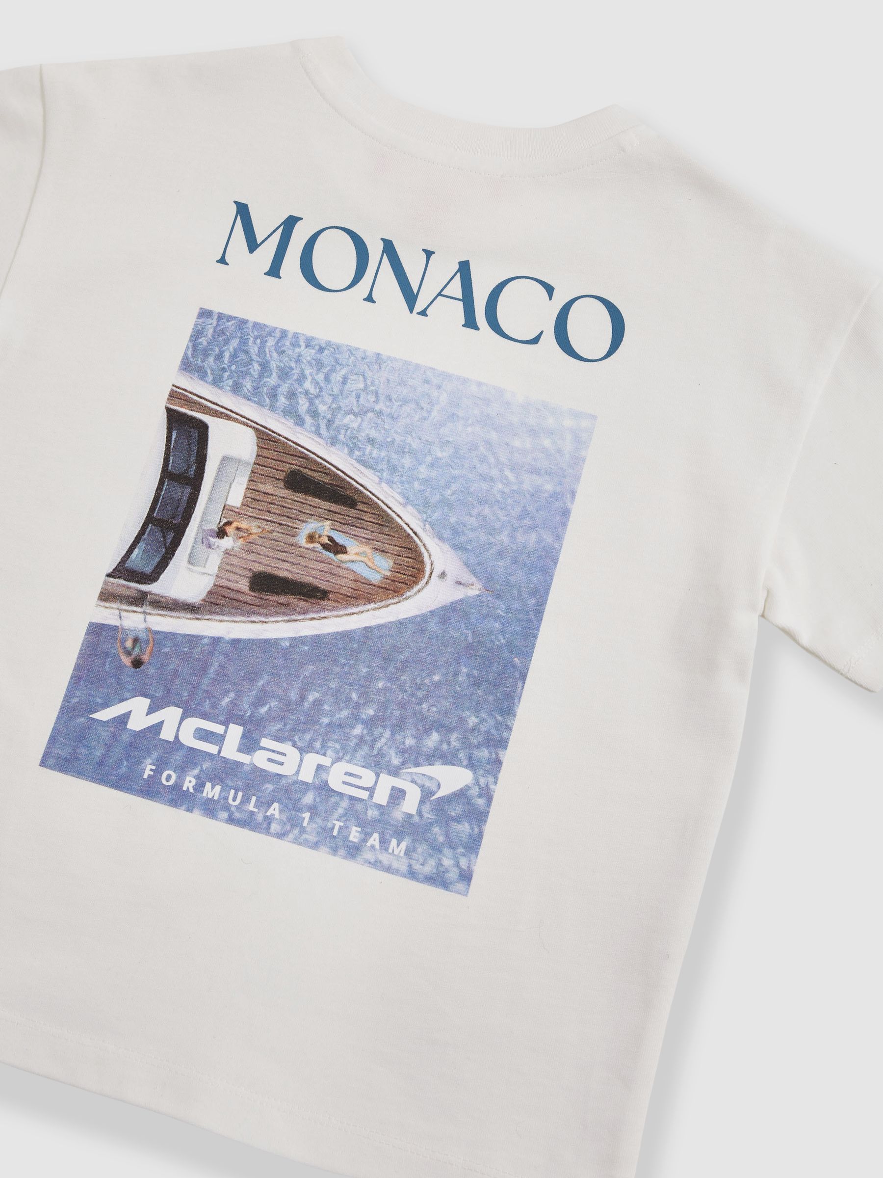 Unisex Fit McLaren F1 Team Monaco GP T-Shirt in White/Blue