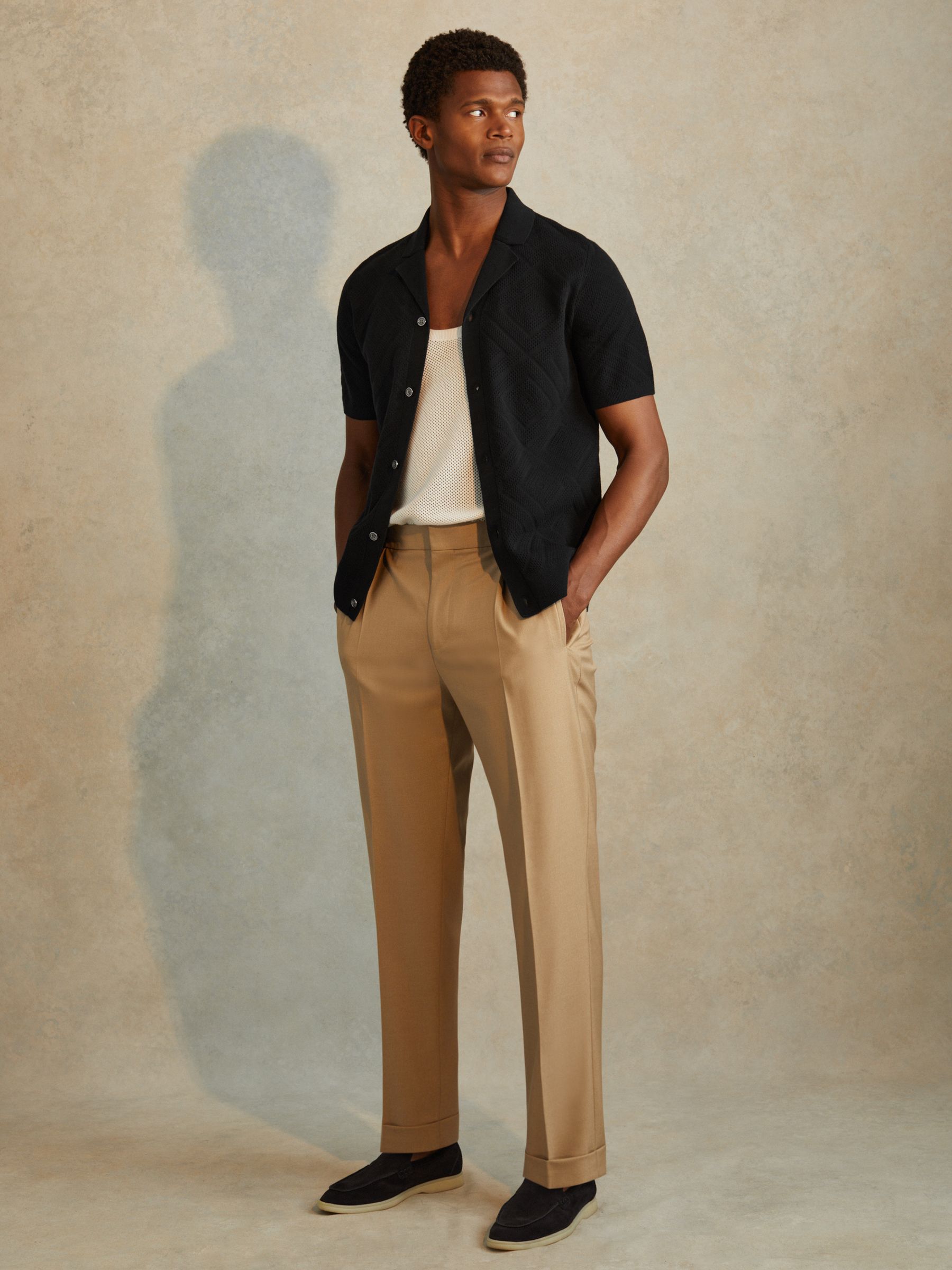 Cotton Cuban Collar Shirt in Navy