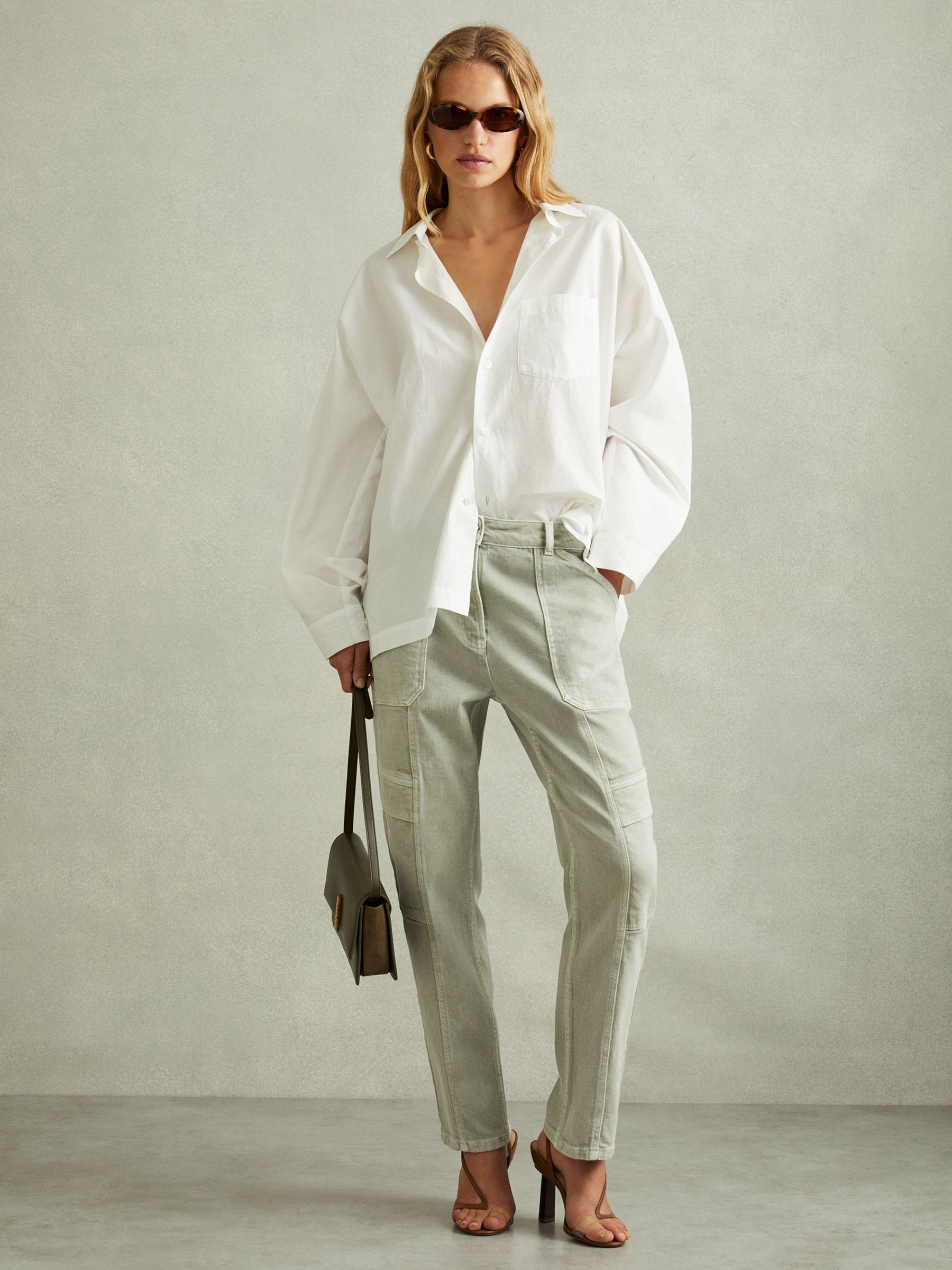 Garment Dyed Utility Tapered Jeans in Washed Green