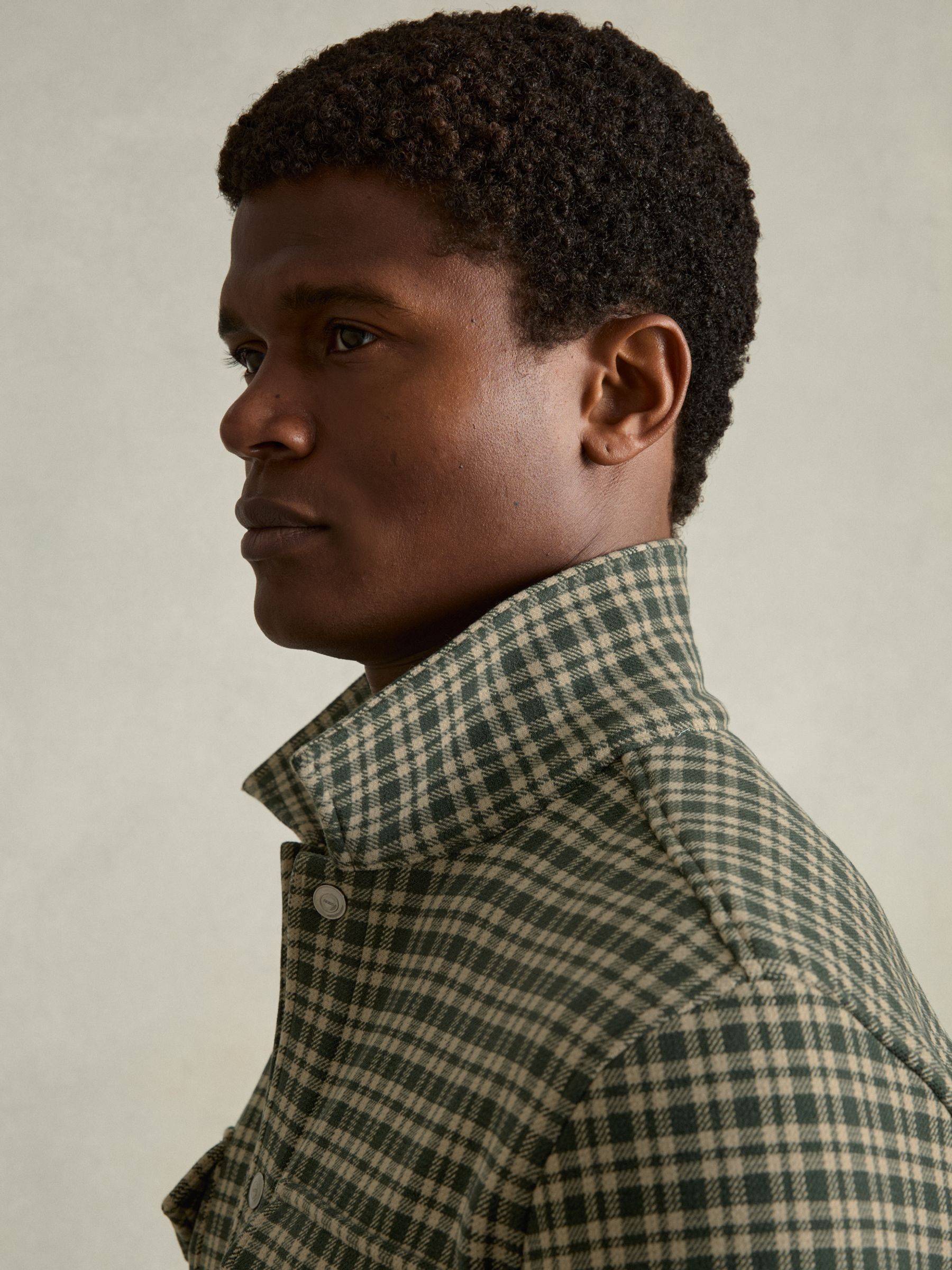 Check Patch-Pocket Overshirt in Green