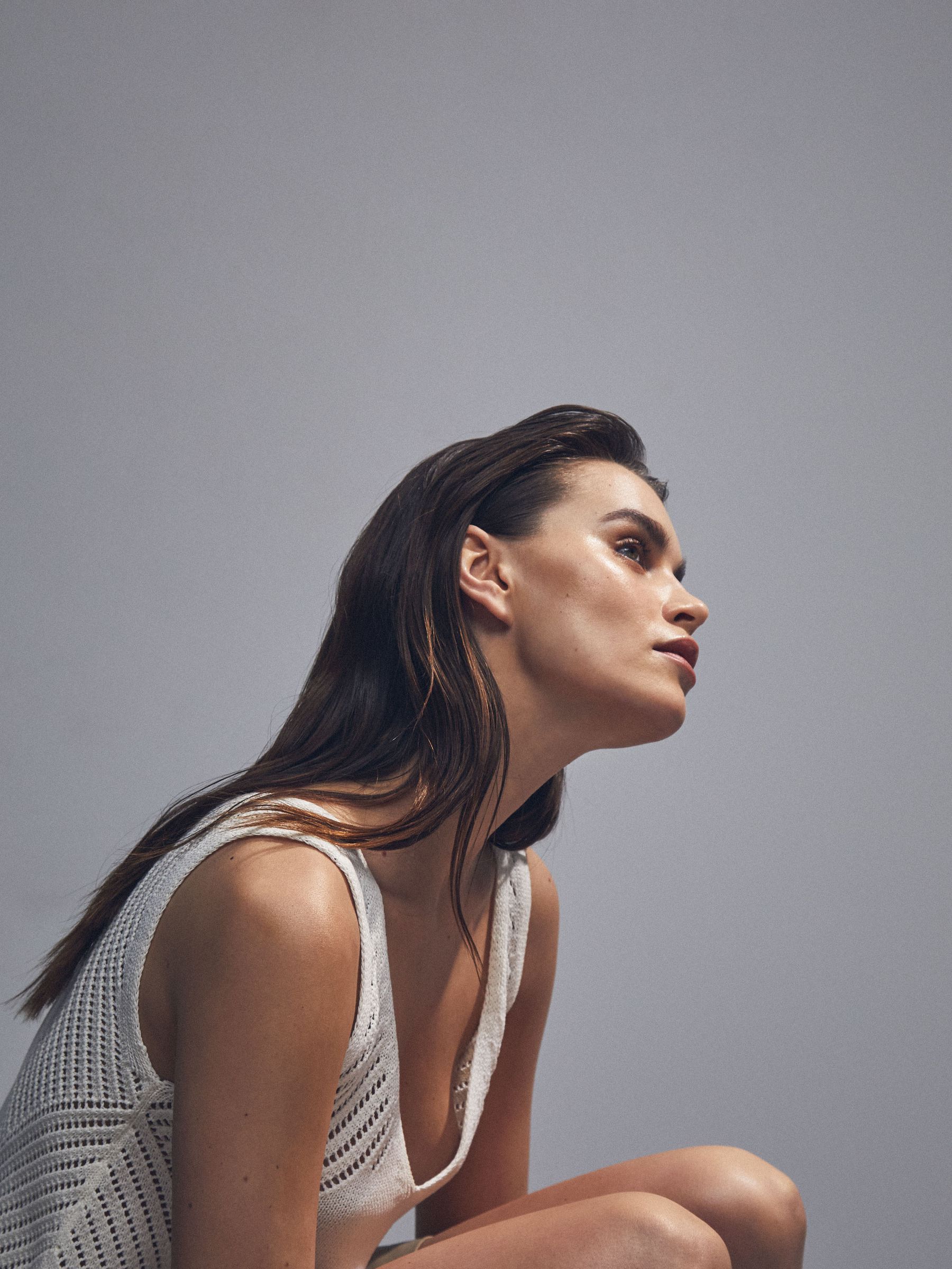 Cotton Blend Open Knit Vest in Ivory Cream