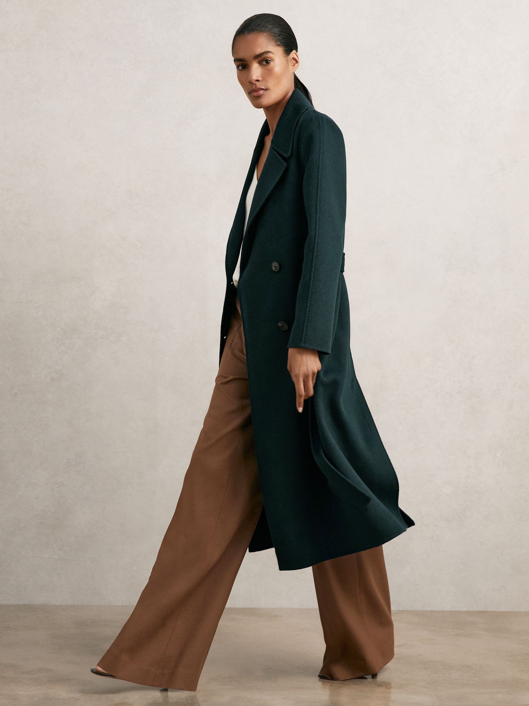 Double-Breasted Blindseam Coat Wool-Blend in Green