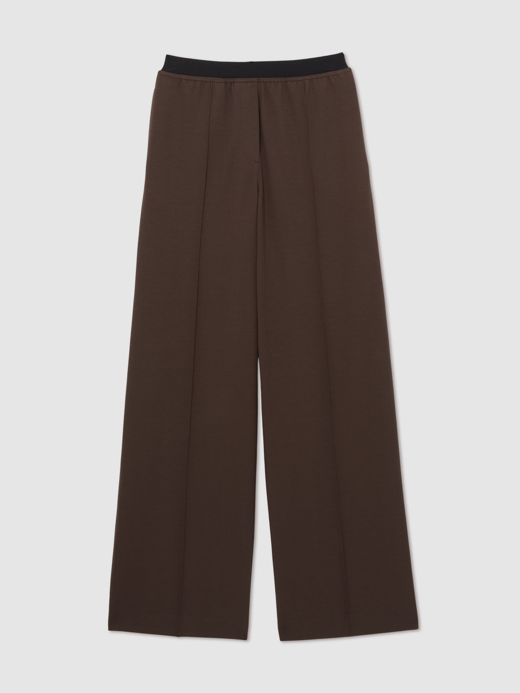 Wide-Leg Elasticated-Waistband Trousers in Chocolate Brown