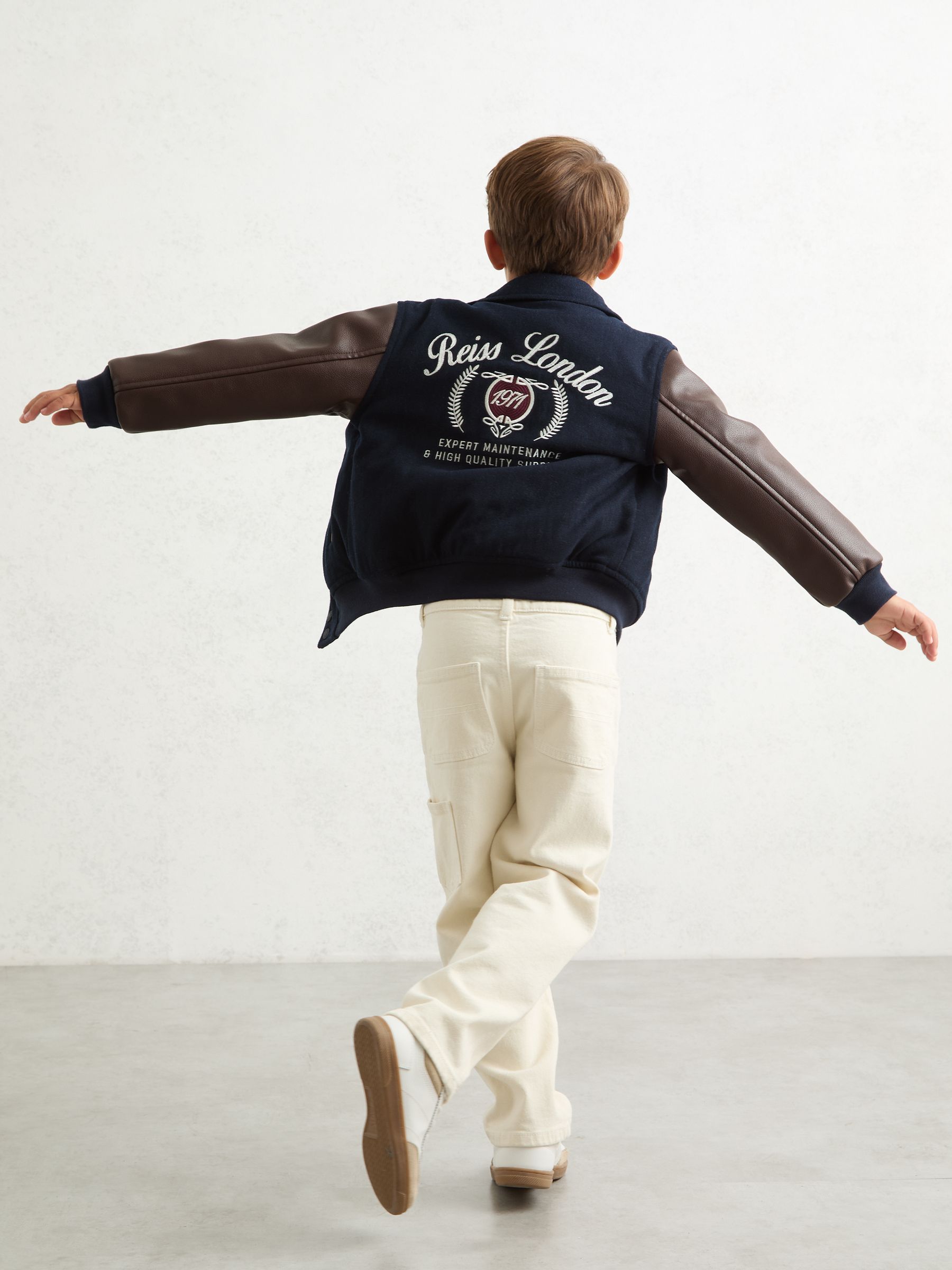 9-13 yrs Motor Cars Press-Stud Bomber Jacket in Navy/Brown