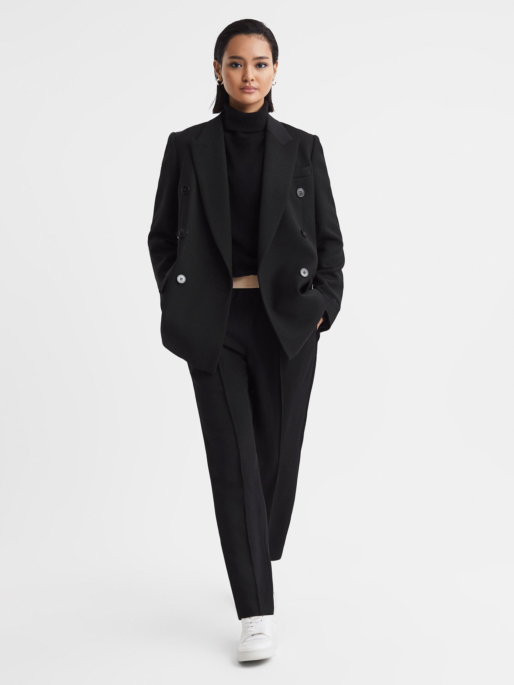 Elasticated Waistband Tapered Trousers in Black