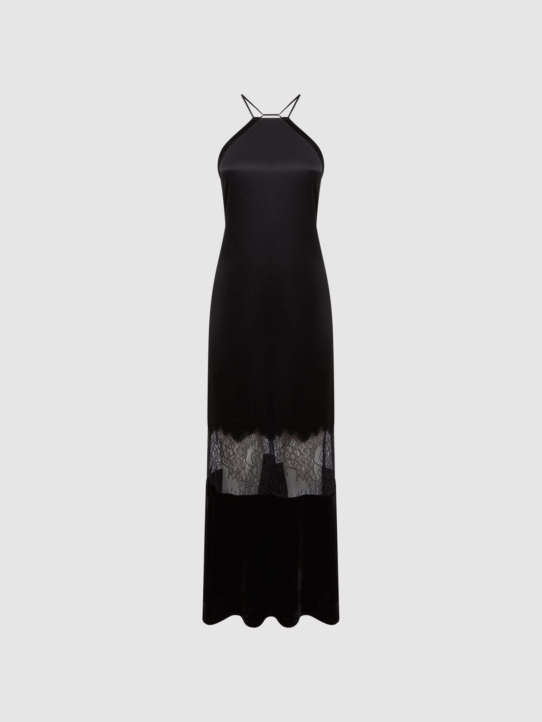 Fitted Satin-Velvet Midi Dress in Black