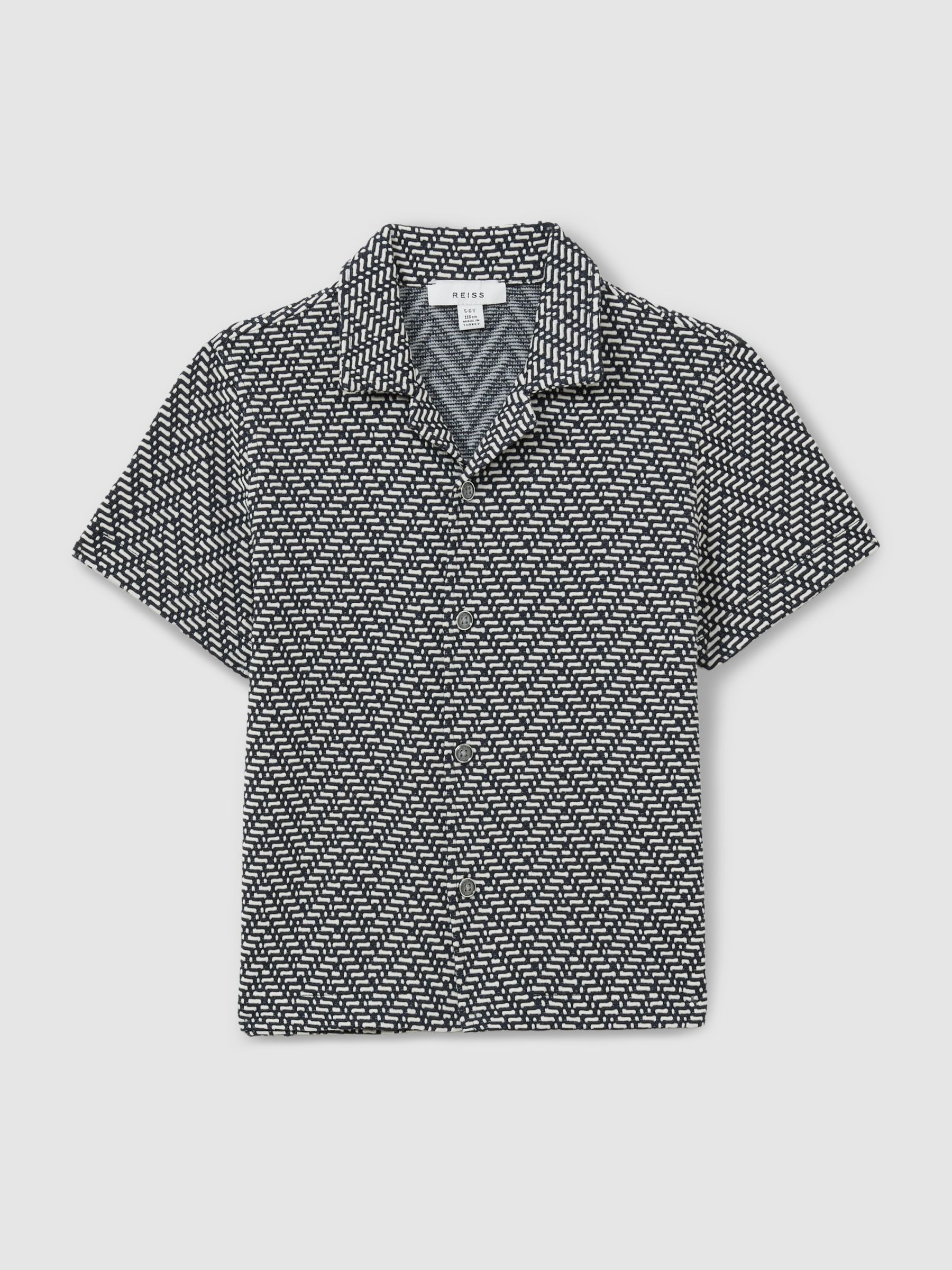 9-13 yrs Zig-Zag Cuban Collar Shirt in Navy