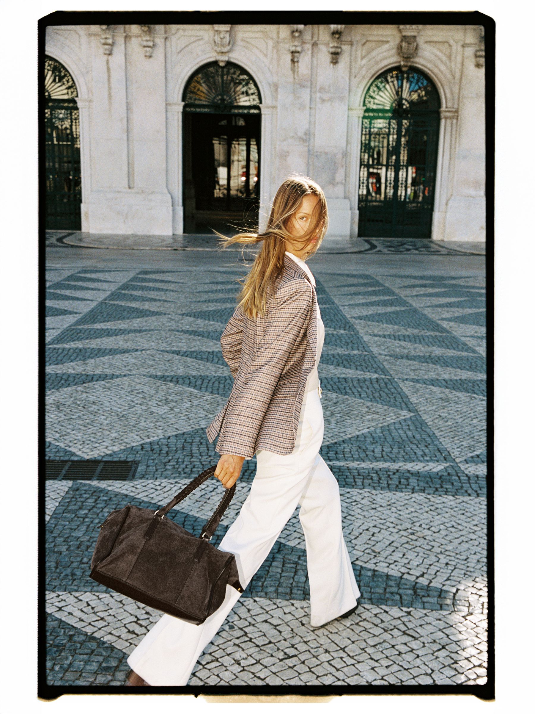 Suede Braided-Strap Bowling Bag in Chocolate
