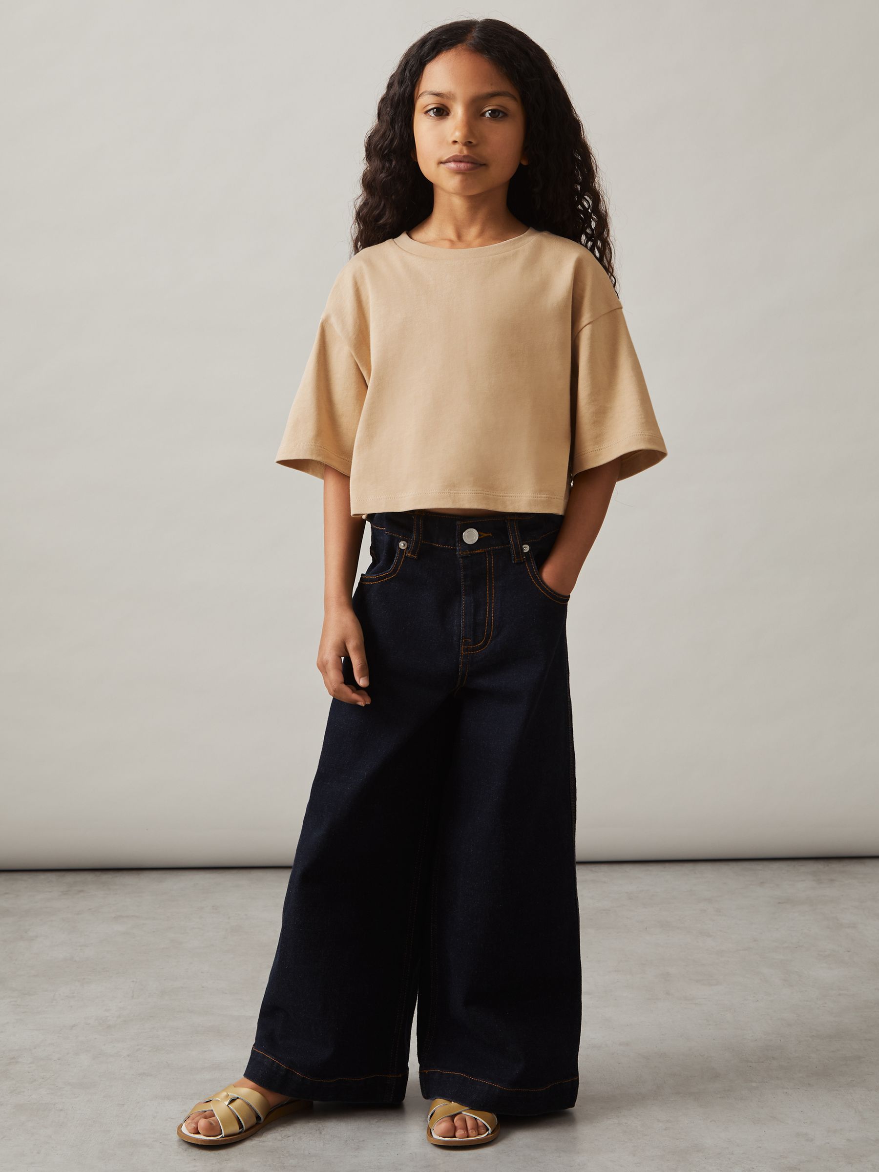 4-9 yrs Cotton Cropped Oversize T-Shirt in Sand