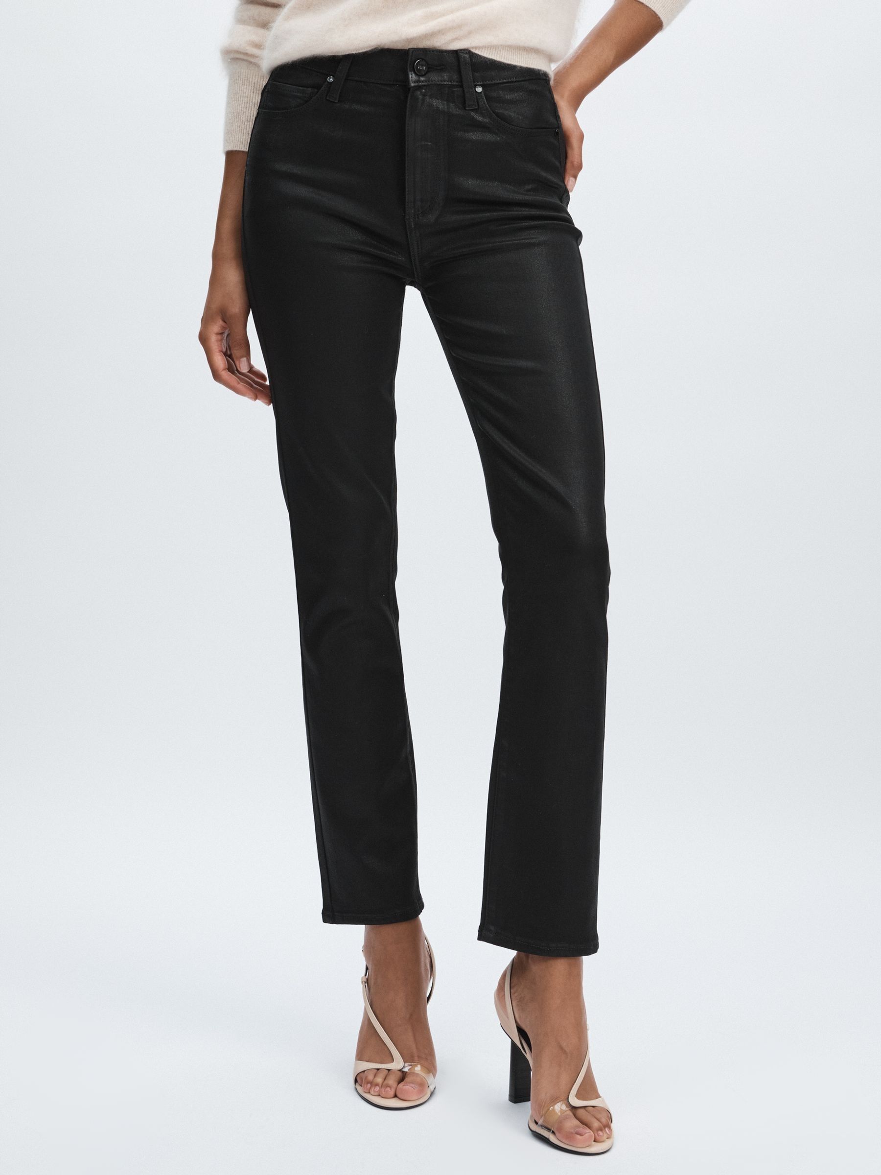 Paige Coated Straight-Leg Jeans in Black
