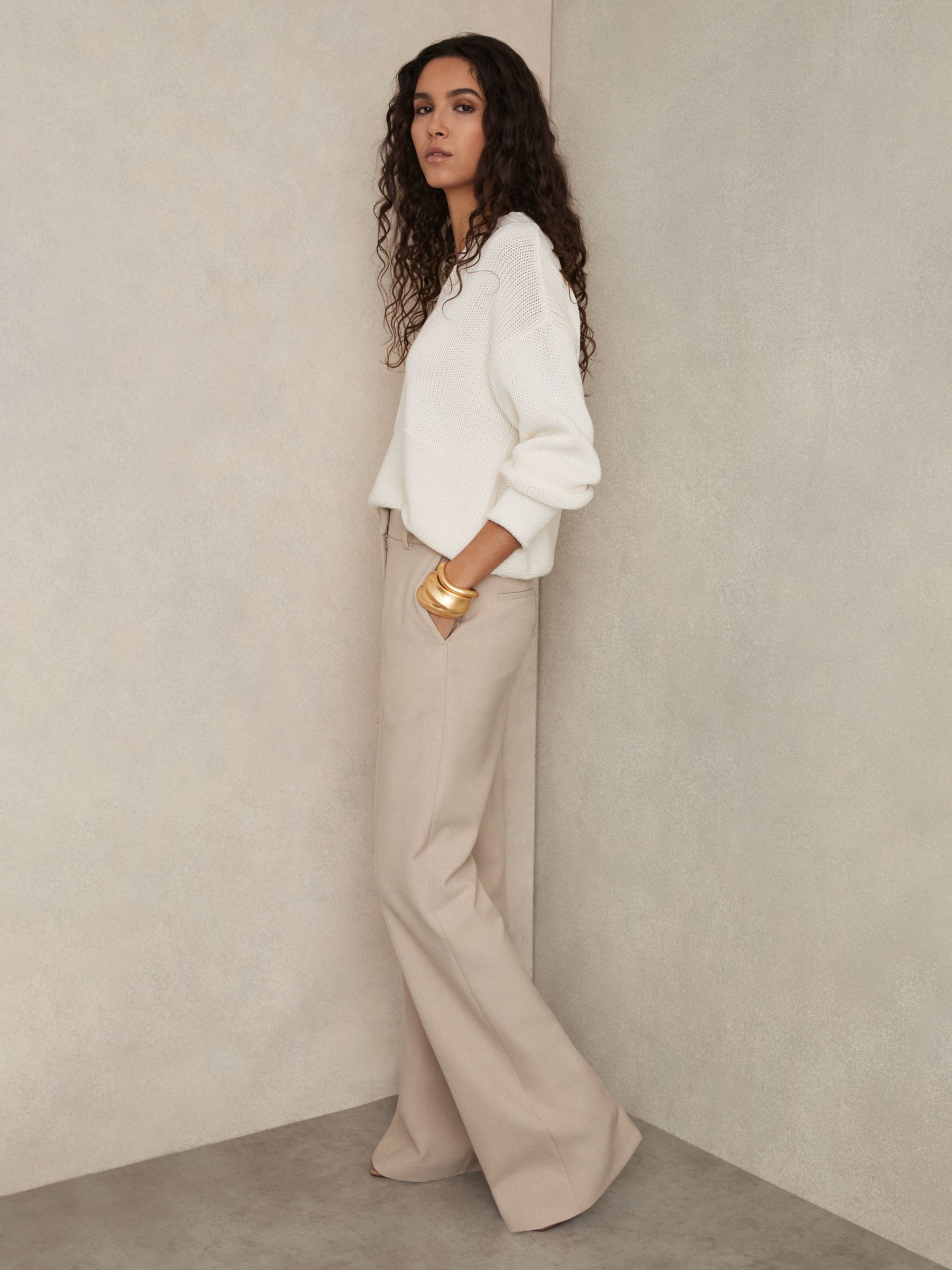 Petite Flared Tailored Trousers in Neutral