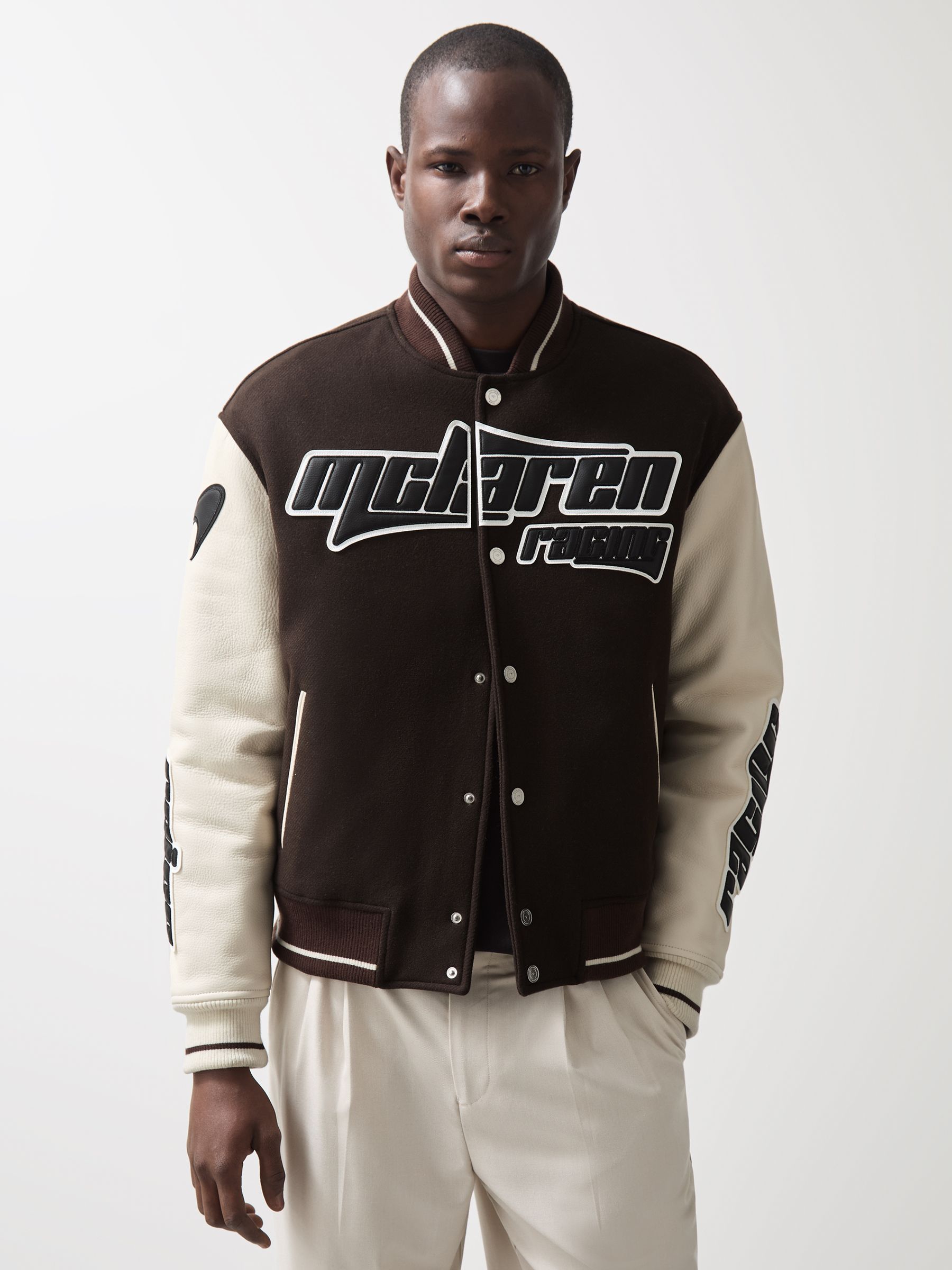 McLaren F1 Team Bomber Jacket in Brown/Ivory/White