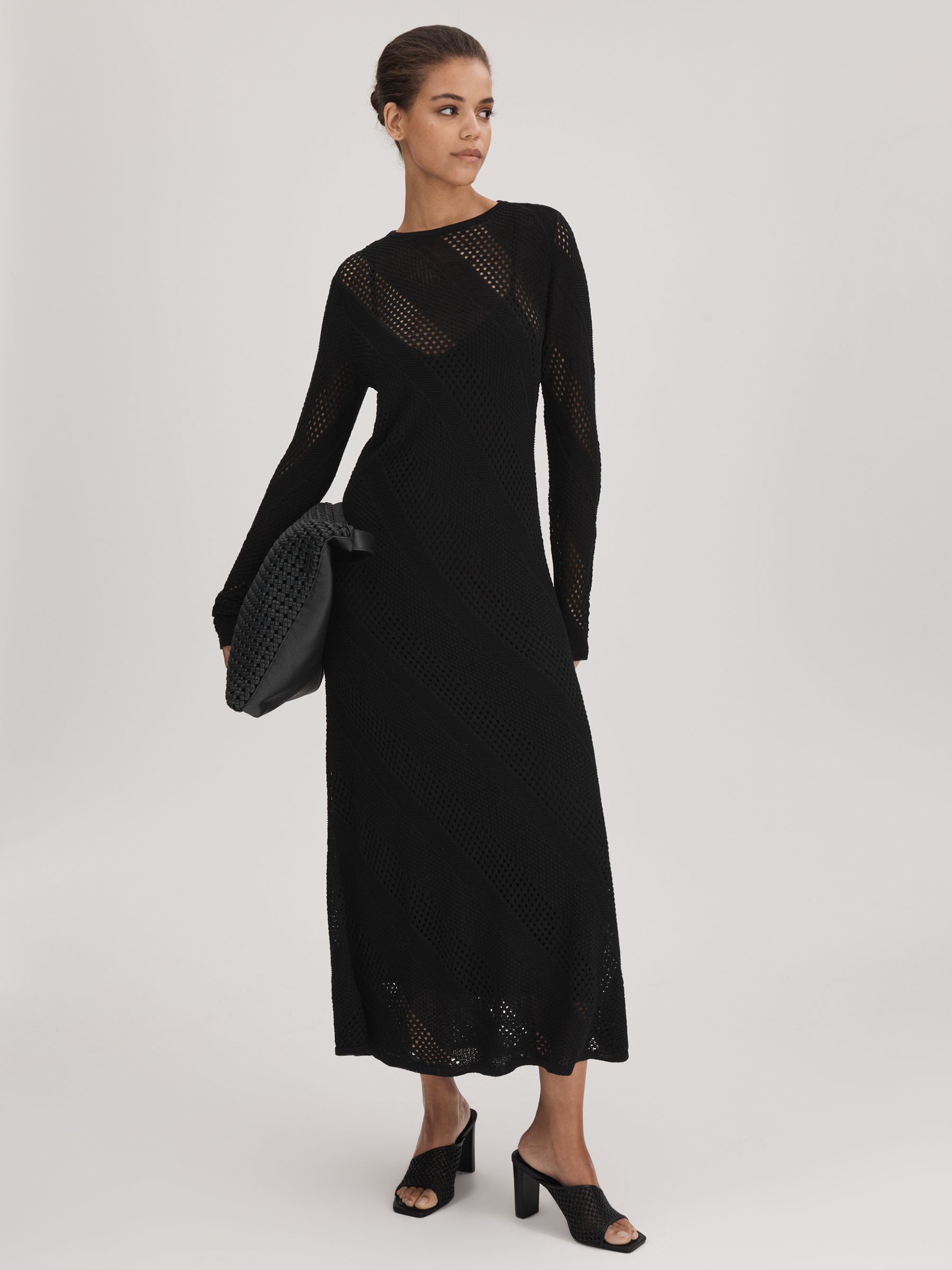 Florere Crochet Midi Dress in Black