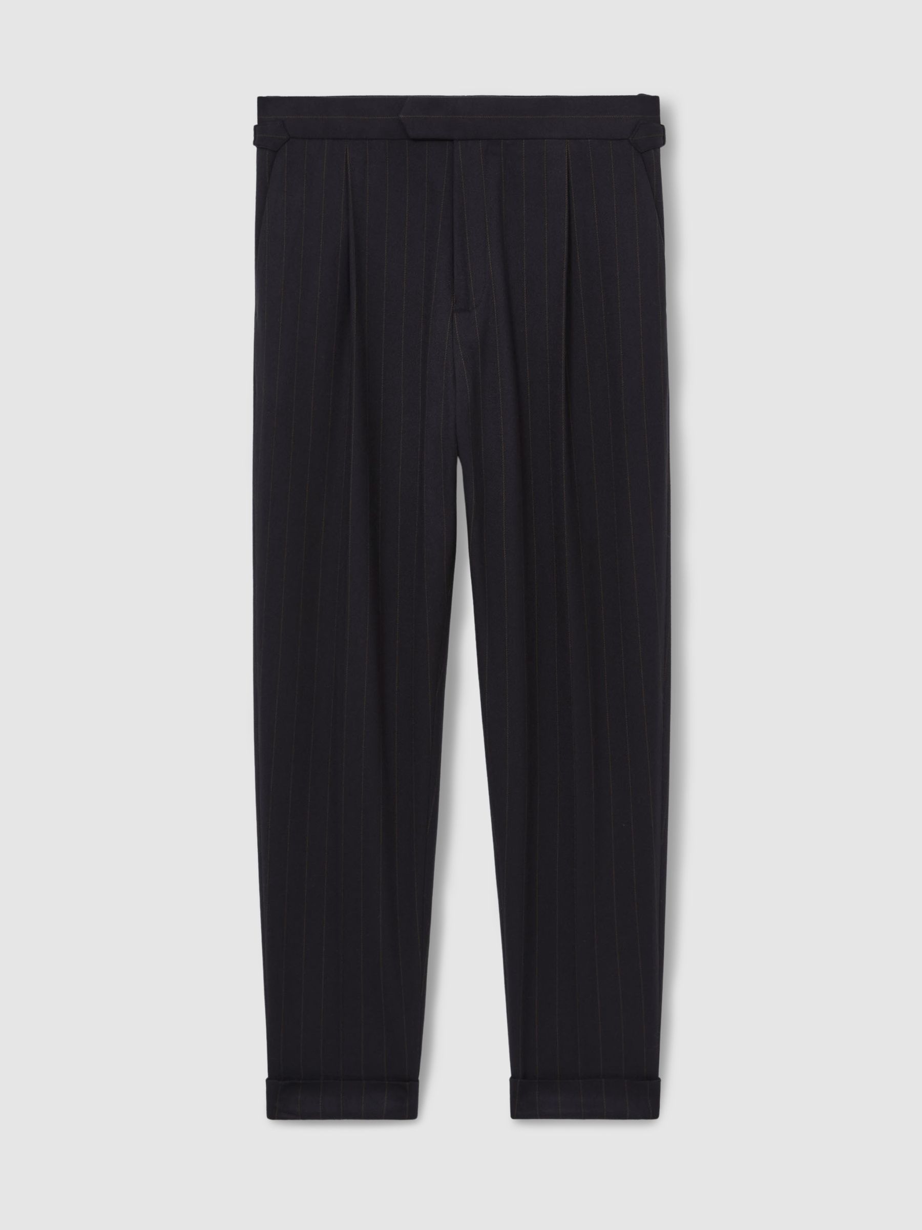 Pinstripe Tapered Trousers in Navy