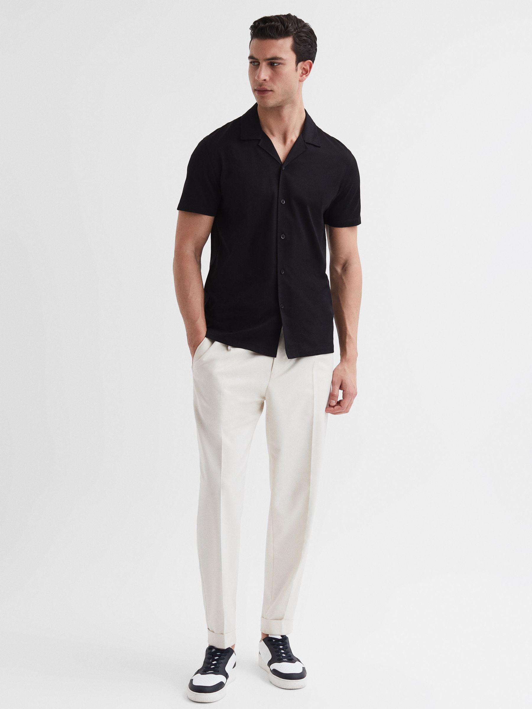 Mercerised Jersey Cuban Collar Shirt in Black