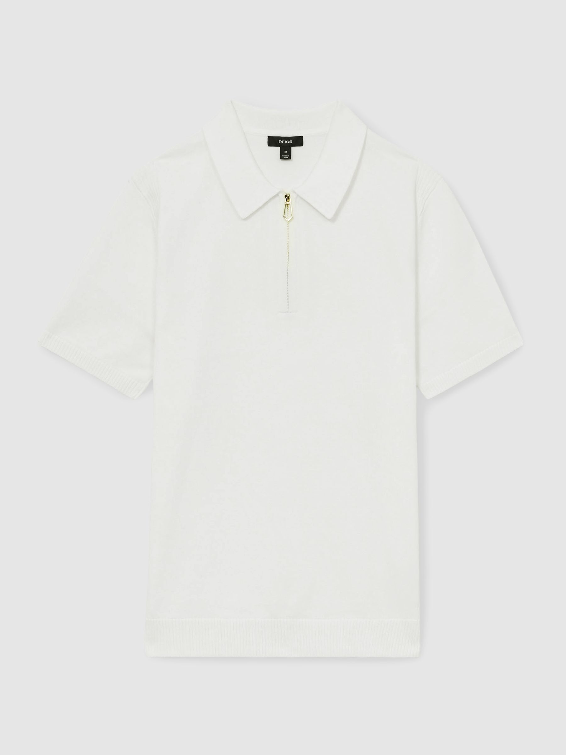 Cotton Half-Zip Knitted Polo Shirt in White