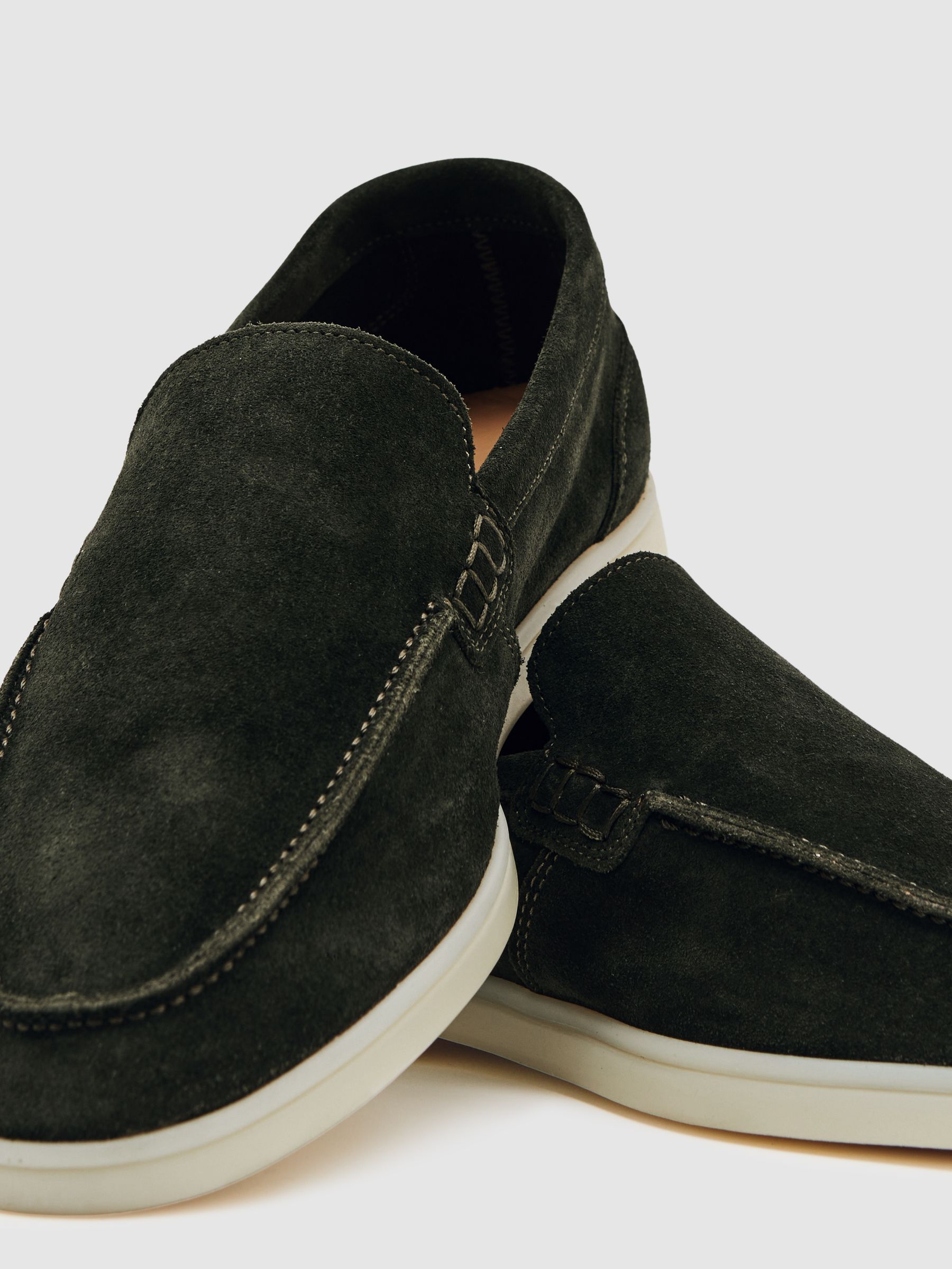 Suede Slip-On Loafers in Forest Green