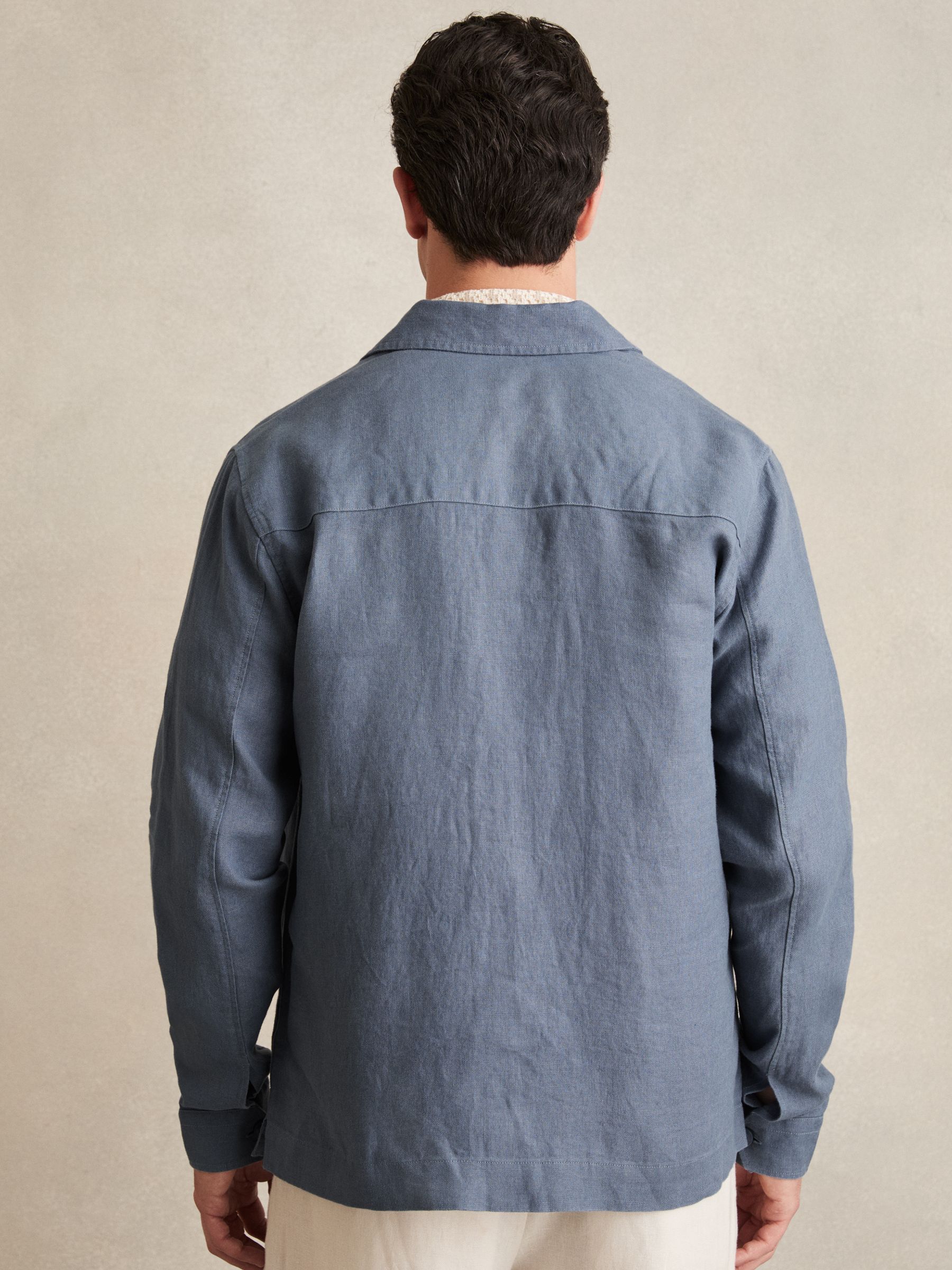 Linen Twin-Pocket Overshirt in Airforce Blue