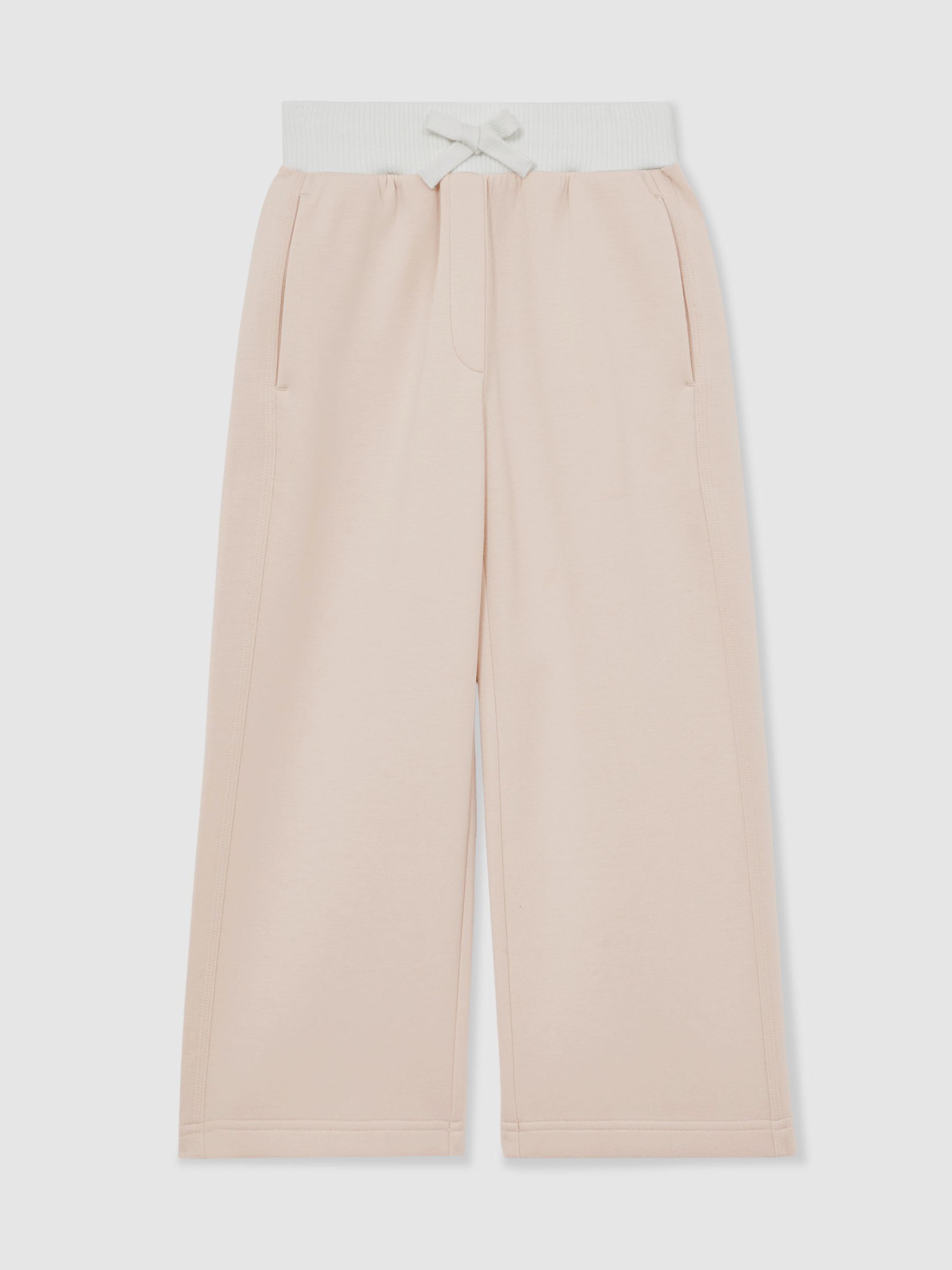 Wide-Leg Interlock Drawstring Joggers in Neutral