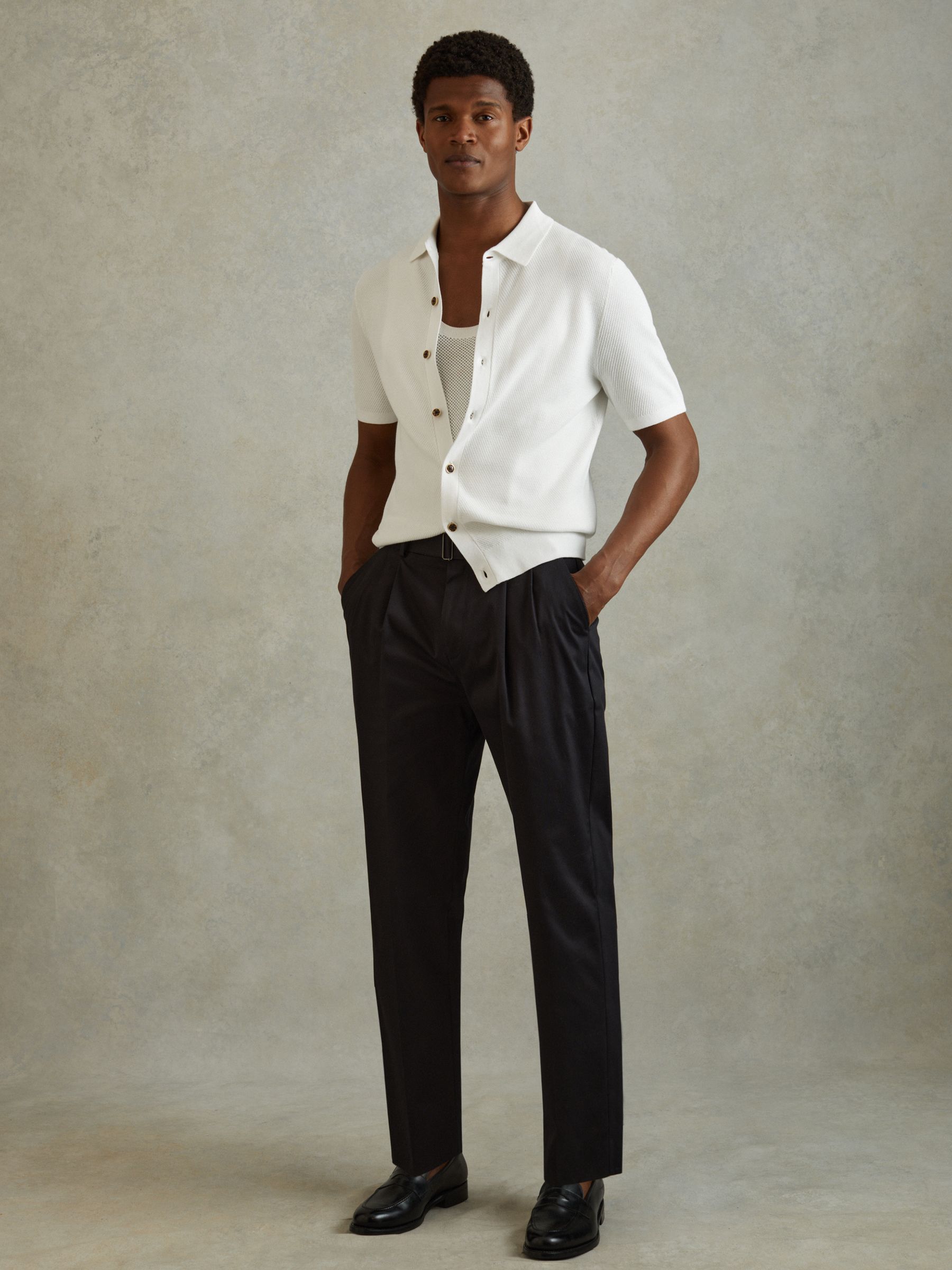 Cotton Blend Textured Shirt in White