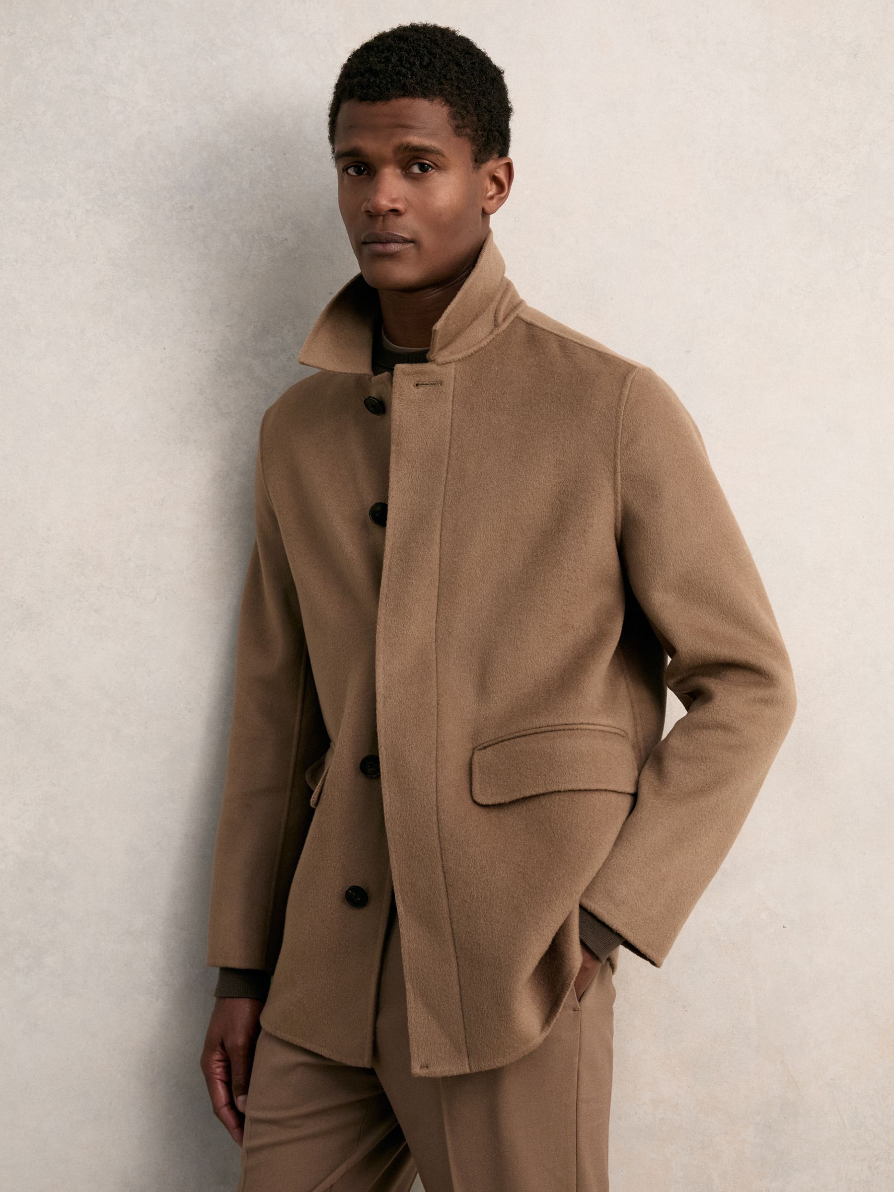 Wool Blend Double Face Button Jacket in Brown