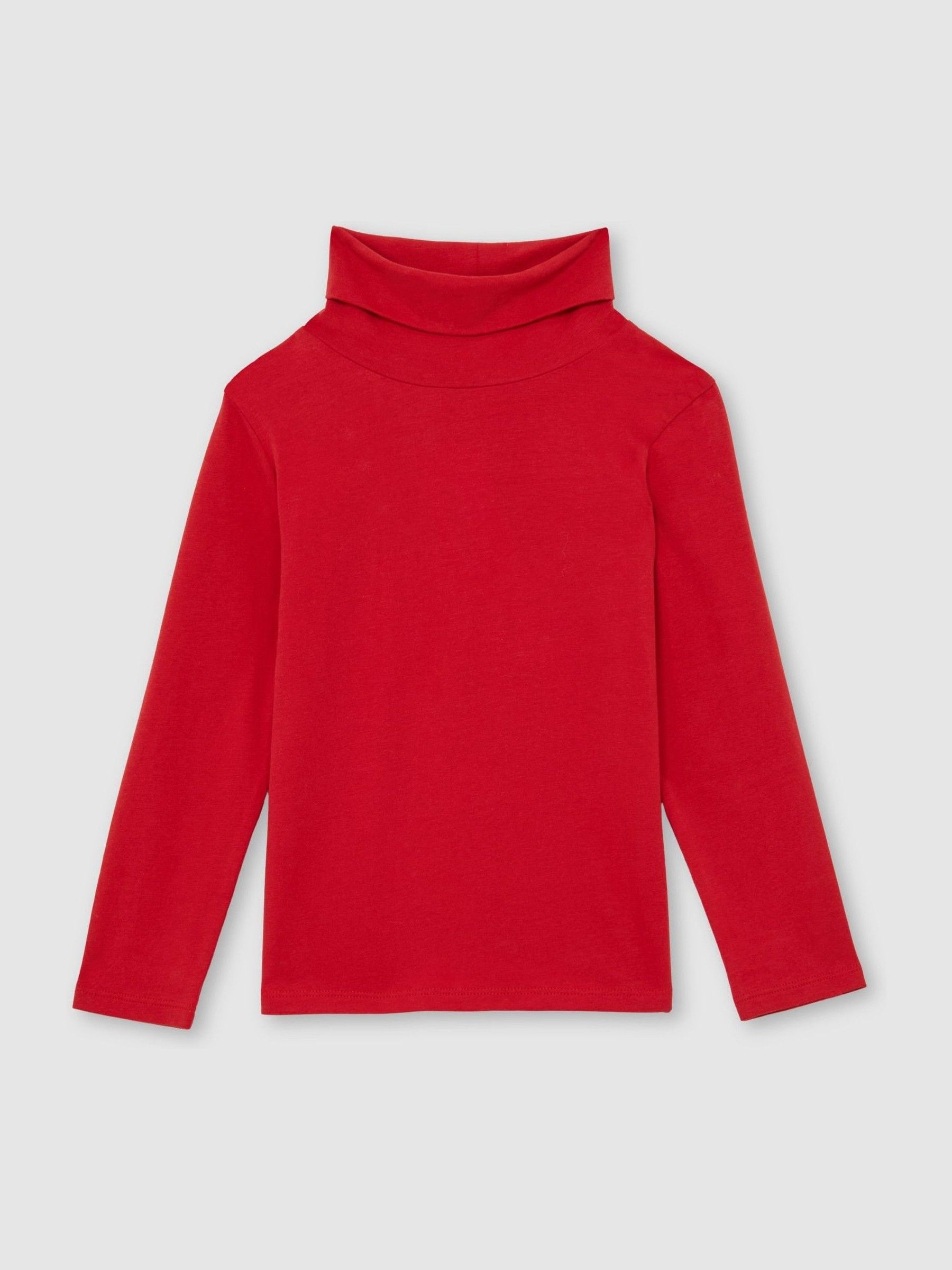 9-13 yrs Cotton-Jersey Roll-Neck Top with Stretch in Red