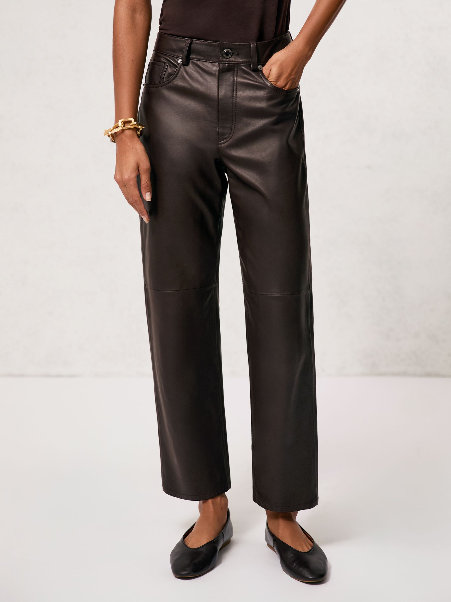 Leather Slim-Leg Trousers in Chocolate