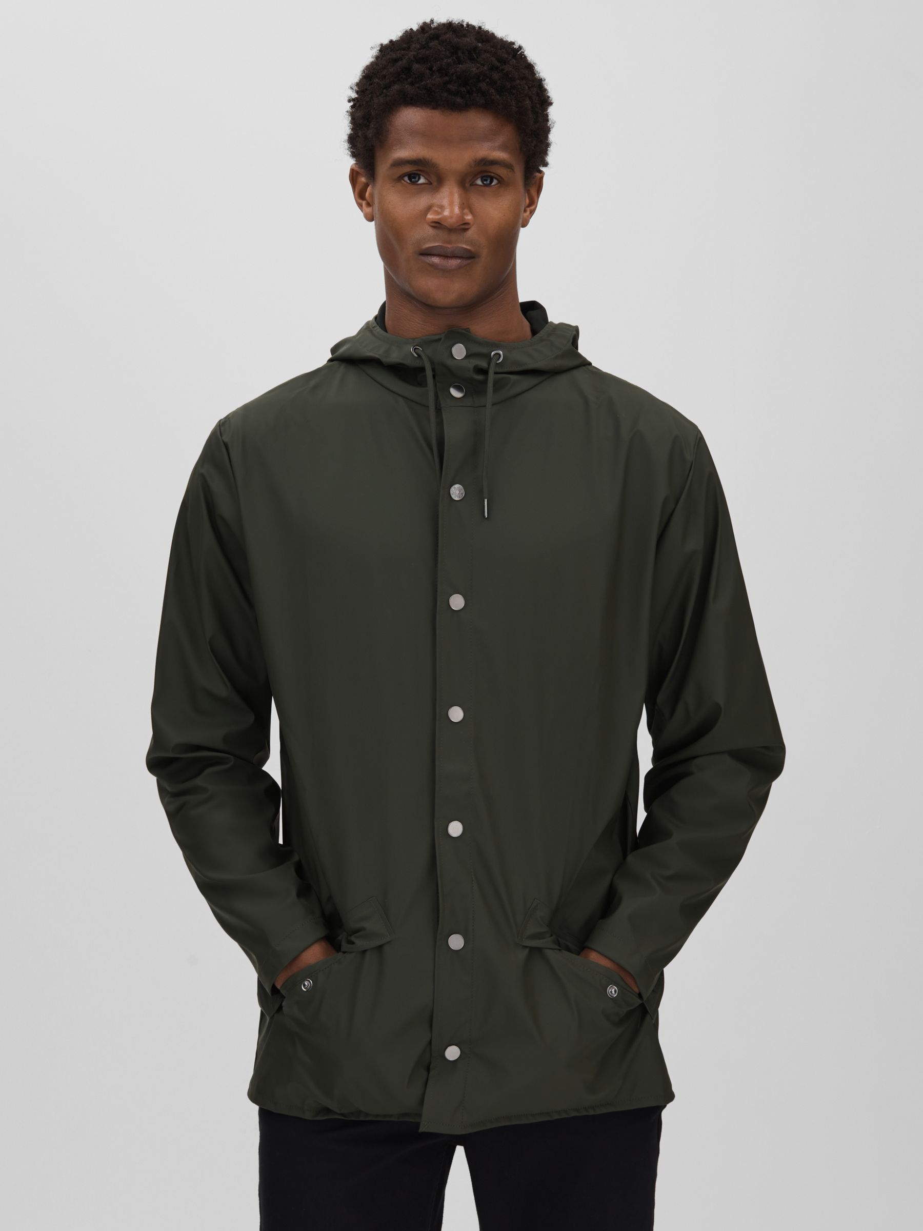 Rains Unisex Hooded Raincoat in Dark Green